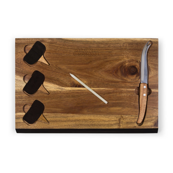 Ole Miss Rebels - Delio Acacia Cheese Cutting Board & Tools Set