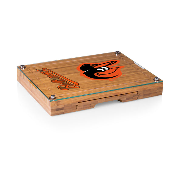 Baltimore Orioles - Concerto Glass Top Cheese Cutting Board & Tools Set