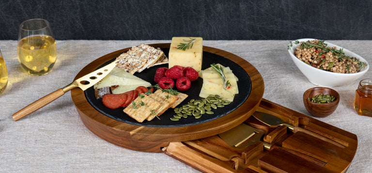 Insignia - Acacia and Slate Serving Board with Cheese Tools