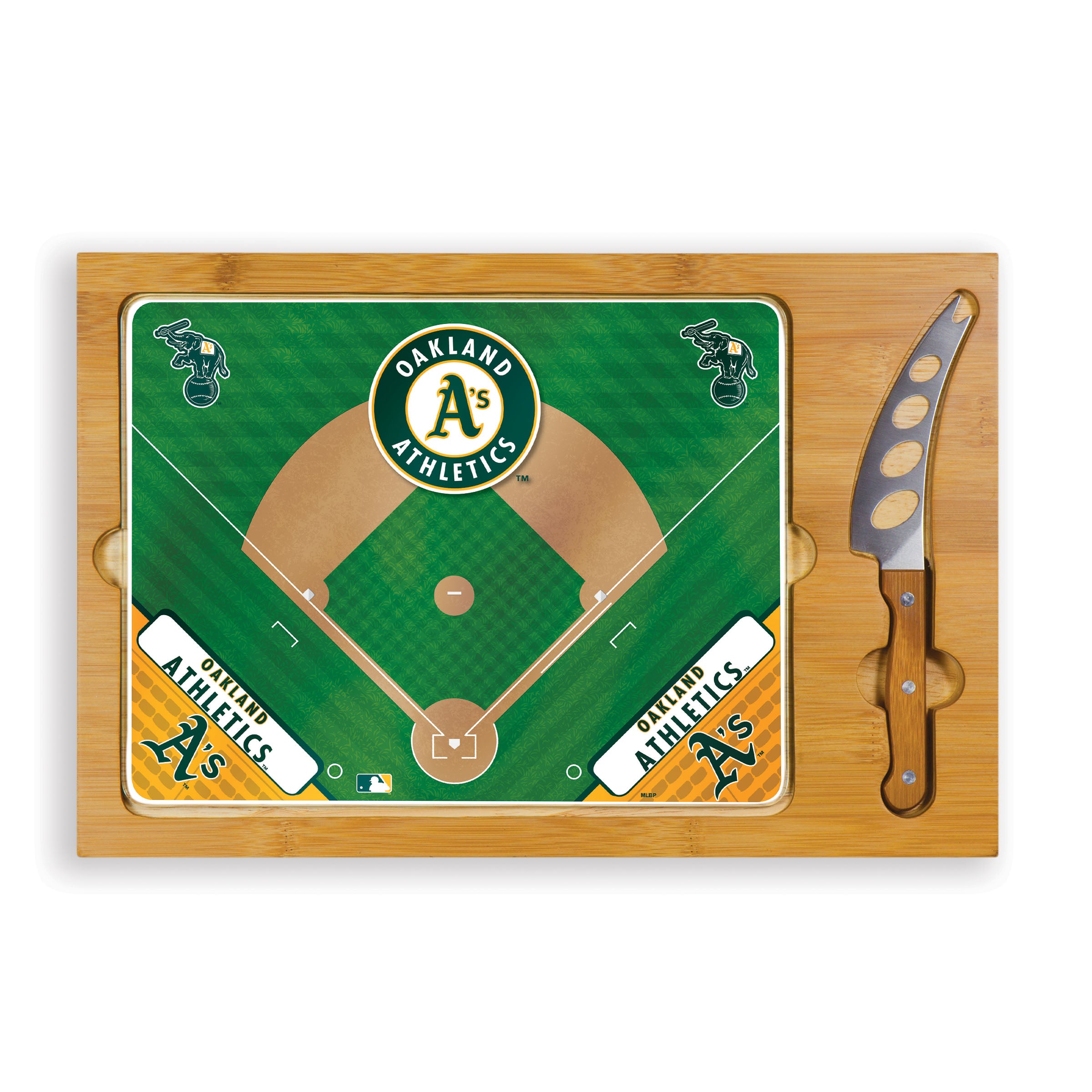 Oakland Athletics Baseball Diamond - Icon Glass Top Cutting Board & Knife Set-Picnic Time Family of Brands