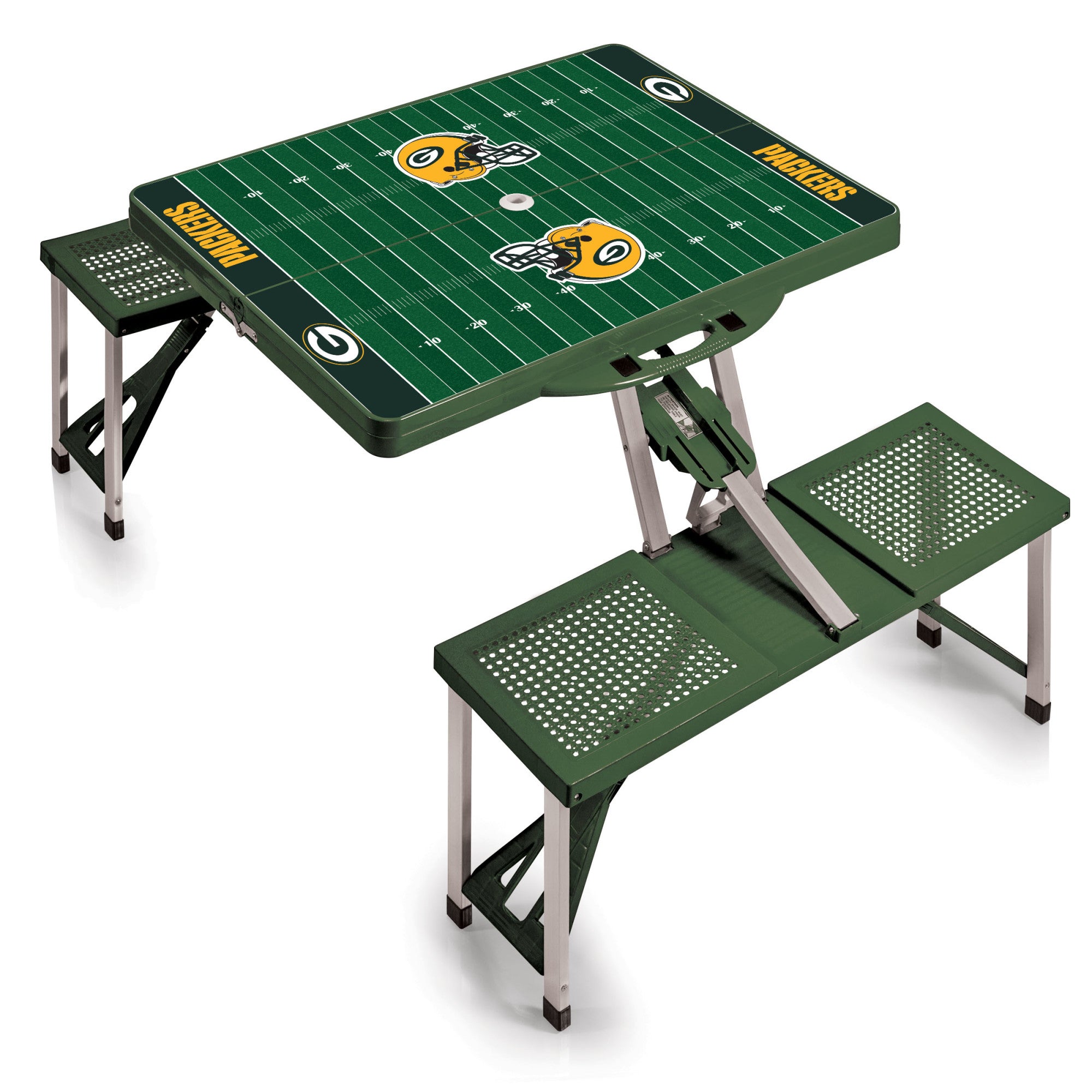 Green Bay Packers Football Field - Picnic Table Portable Folding Table with Seats