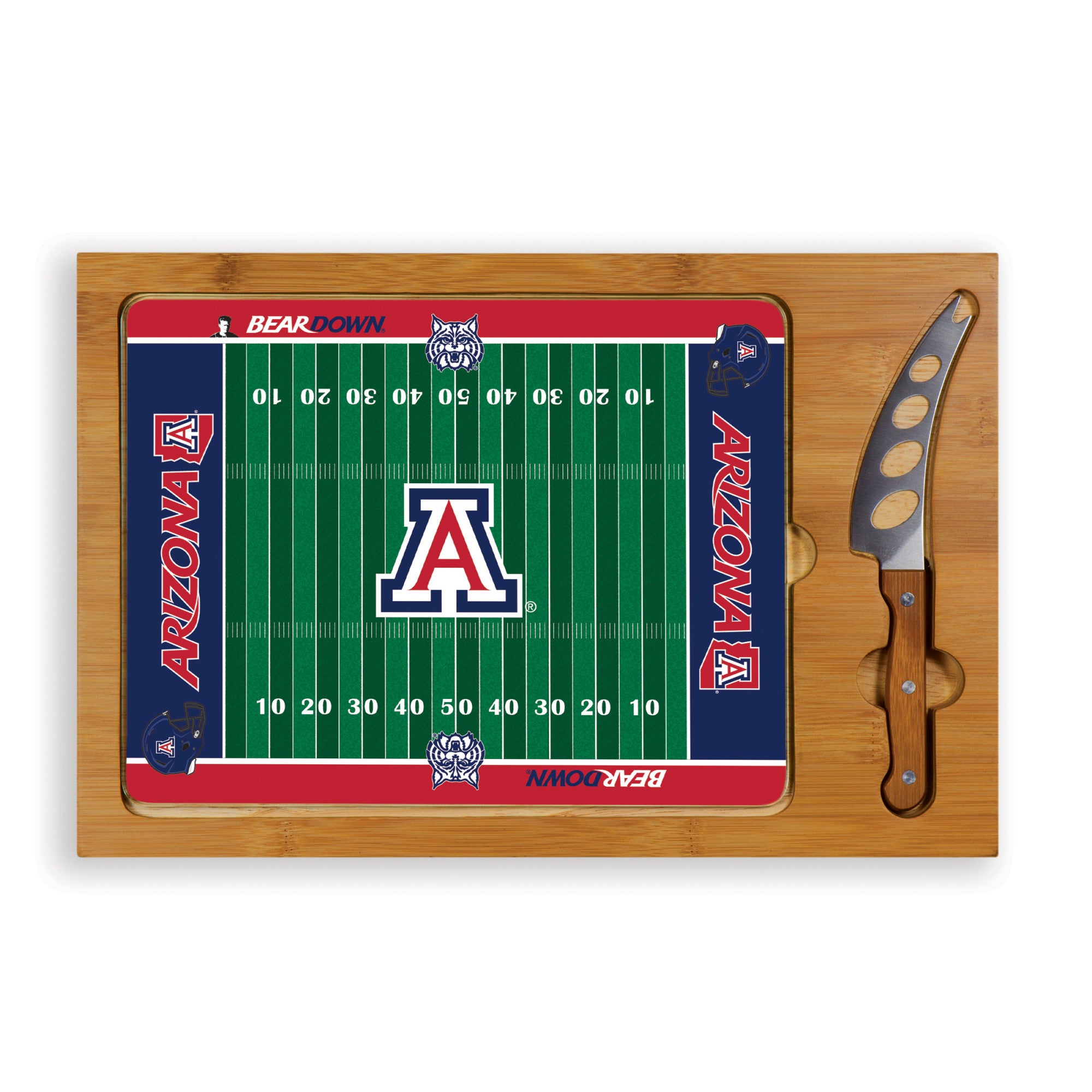 Arizona Wildcats Football Field - Icon Glass Top Cutting Board & Knife Set