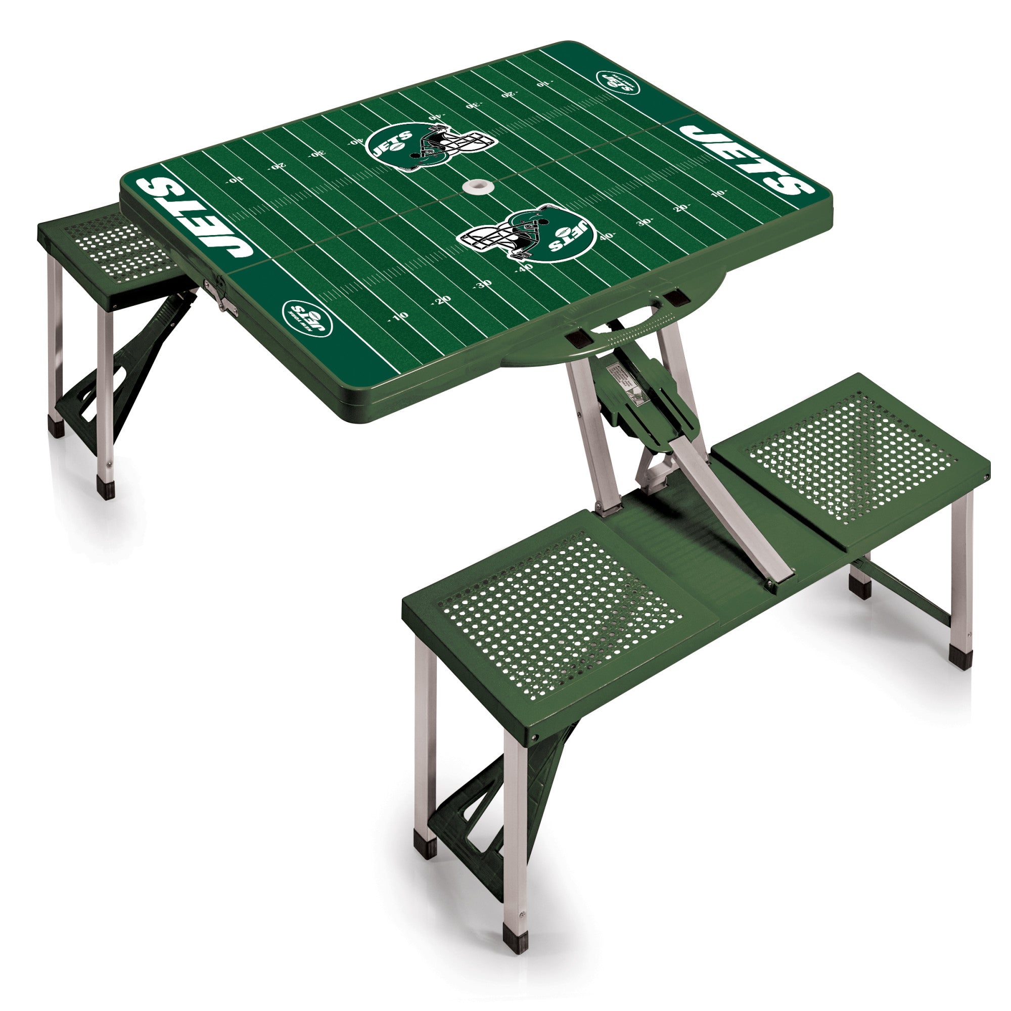 New York Jets Football Field - Picnic Table Portable Folding Table with Seats