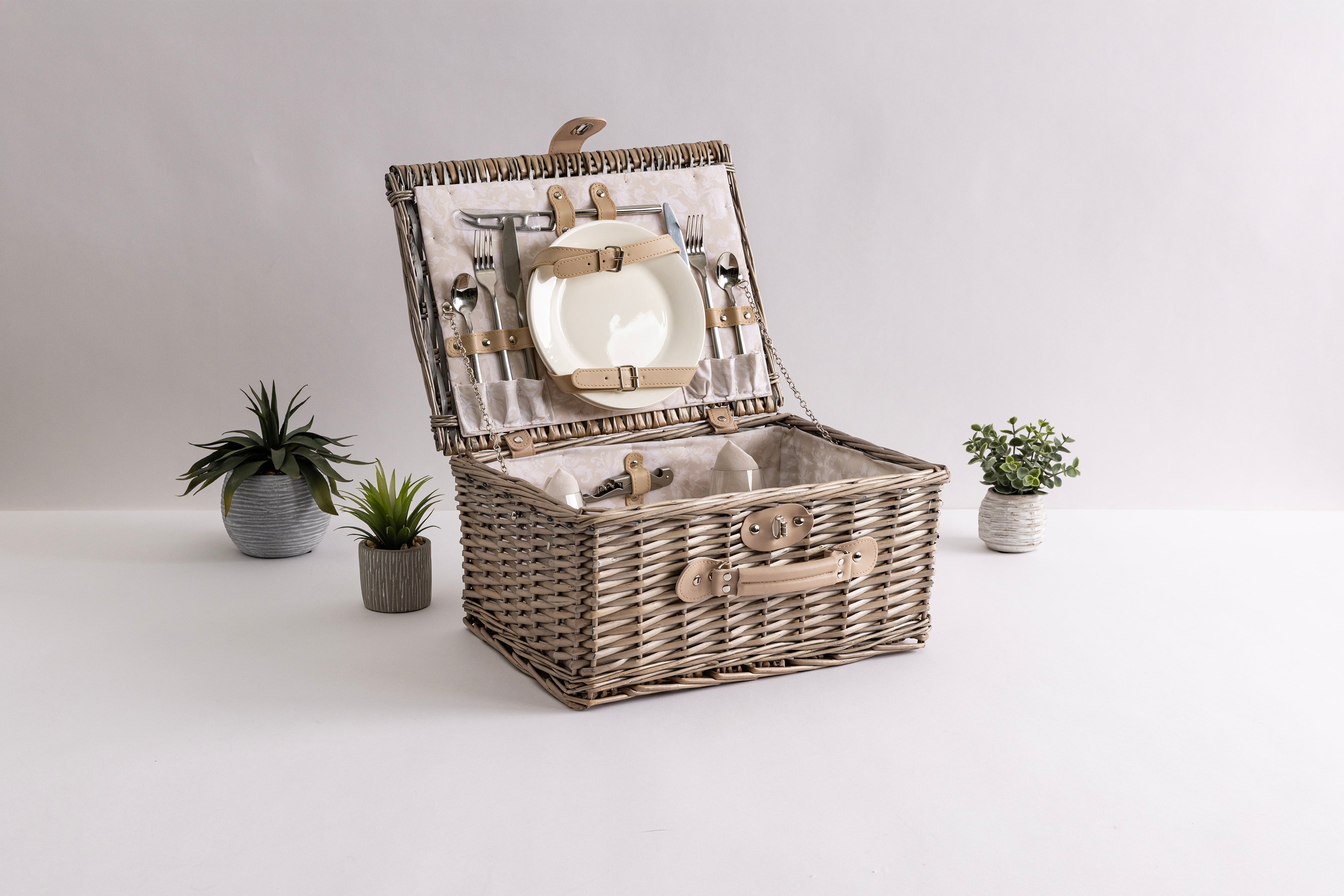 Picnic Basket Set for 2, Taupe Willow with Cream Accents-Picnic Time Family of Brands