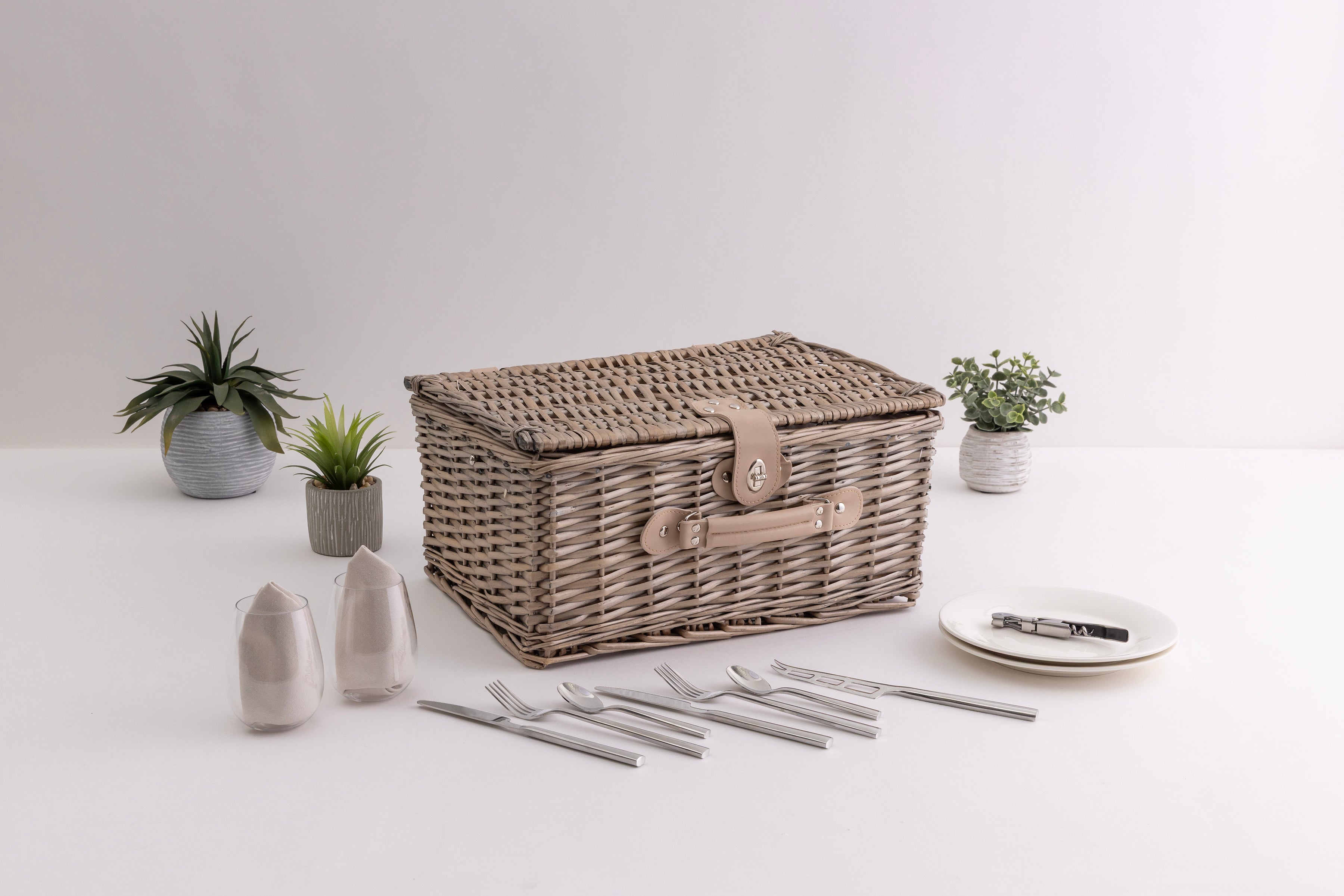 Picnic Basket Set for 2, Taupe Willow with Cream Accents-Picnic Time Family of Brands