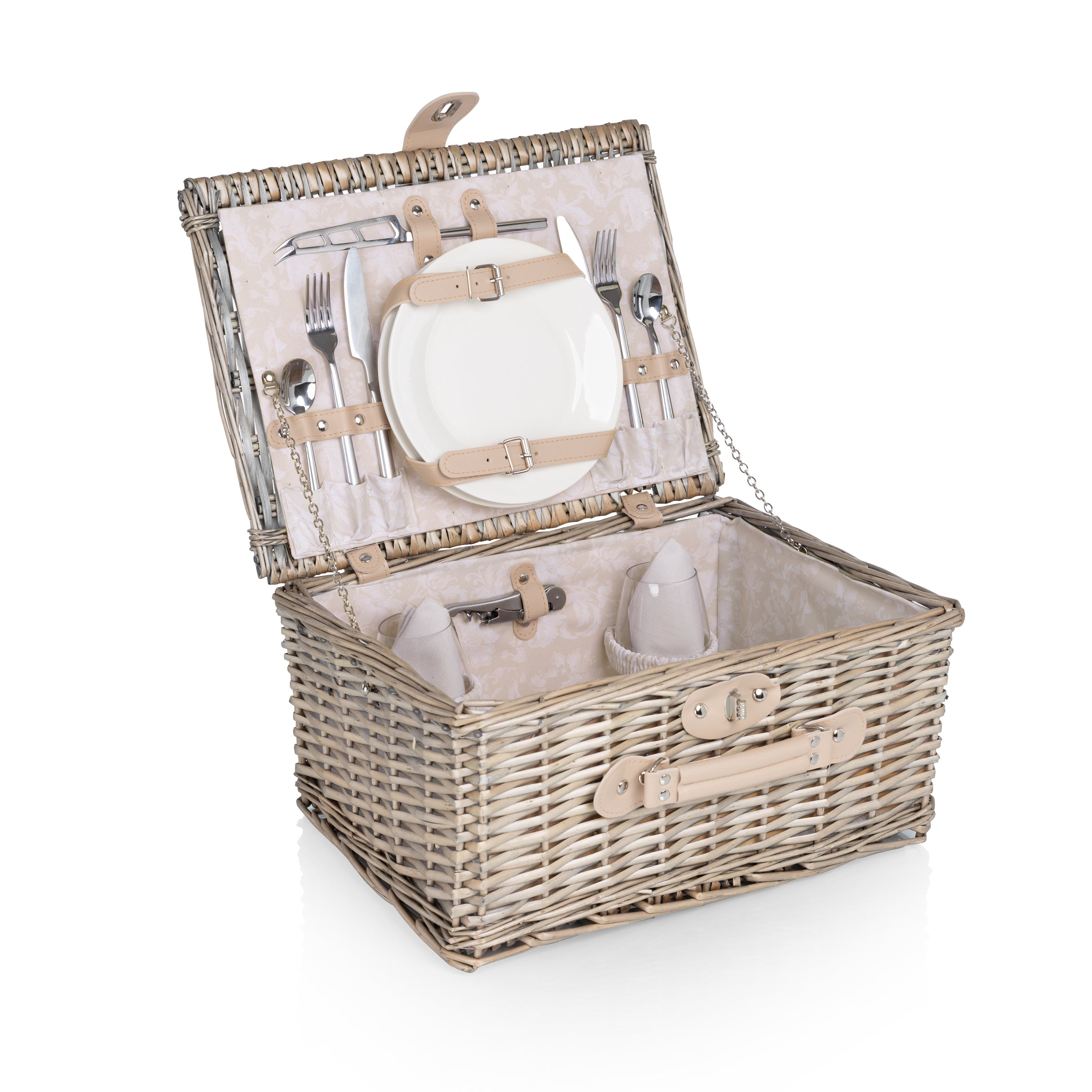 Picnic Basket Set for 2, Taupe Willow with Cream Accents-Picnic Time Family of Brands