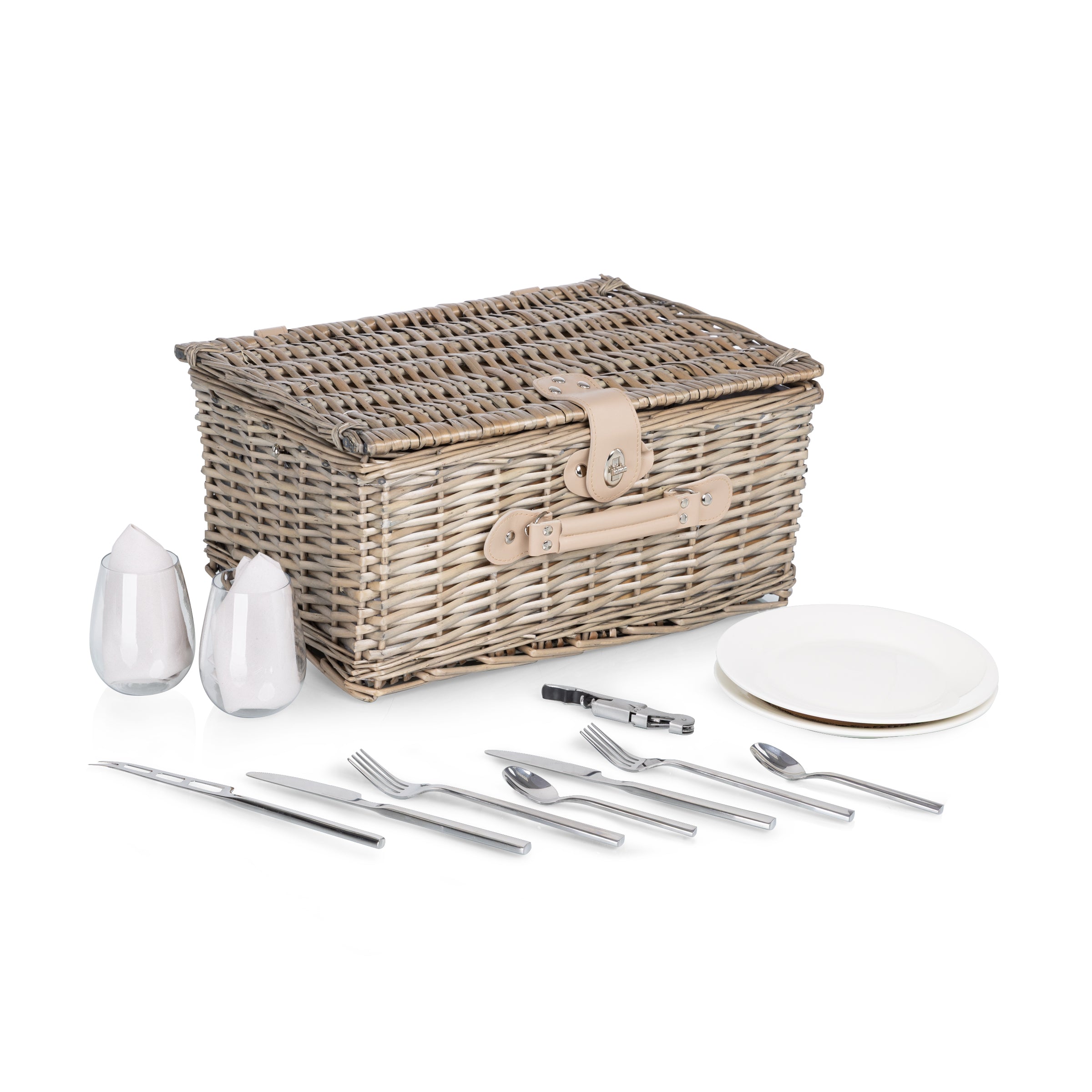 Picnic Basket Set for 2, Taupe Willow with Cream Accents-Picnic Time Family of Brands