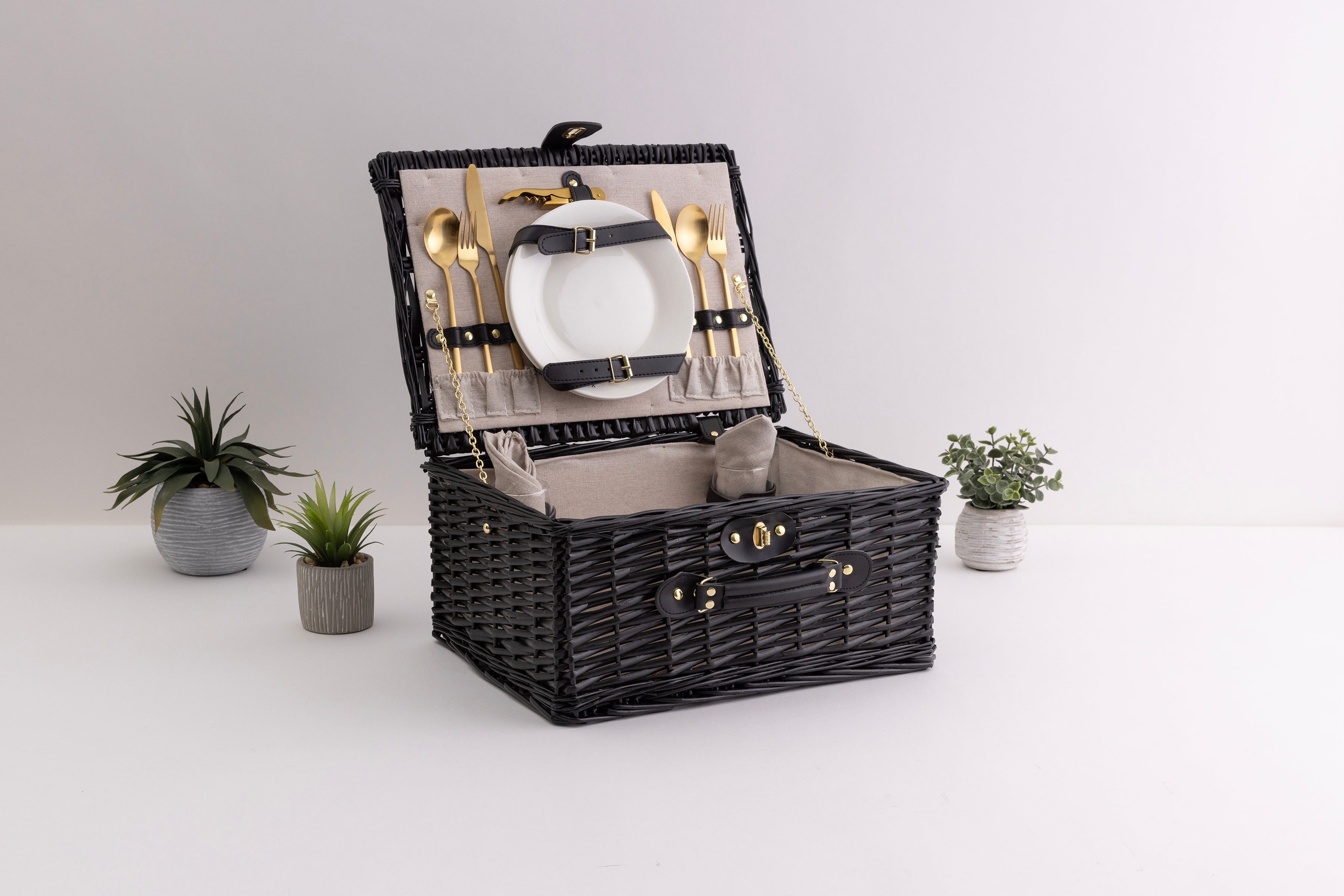 Picnic Basket Set for 2, Black Willow with Beige Accents-Picnic Time Family of Brands