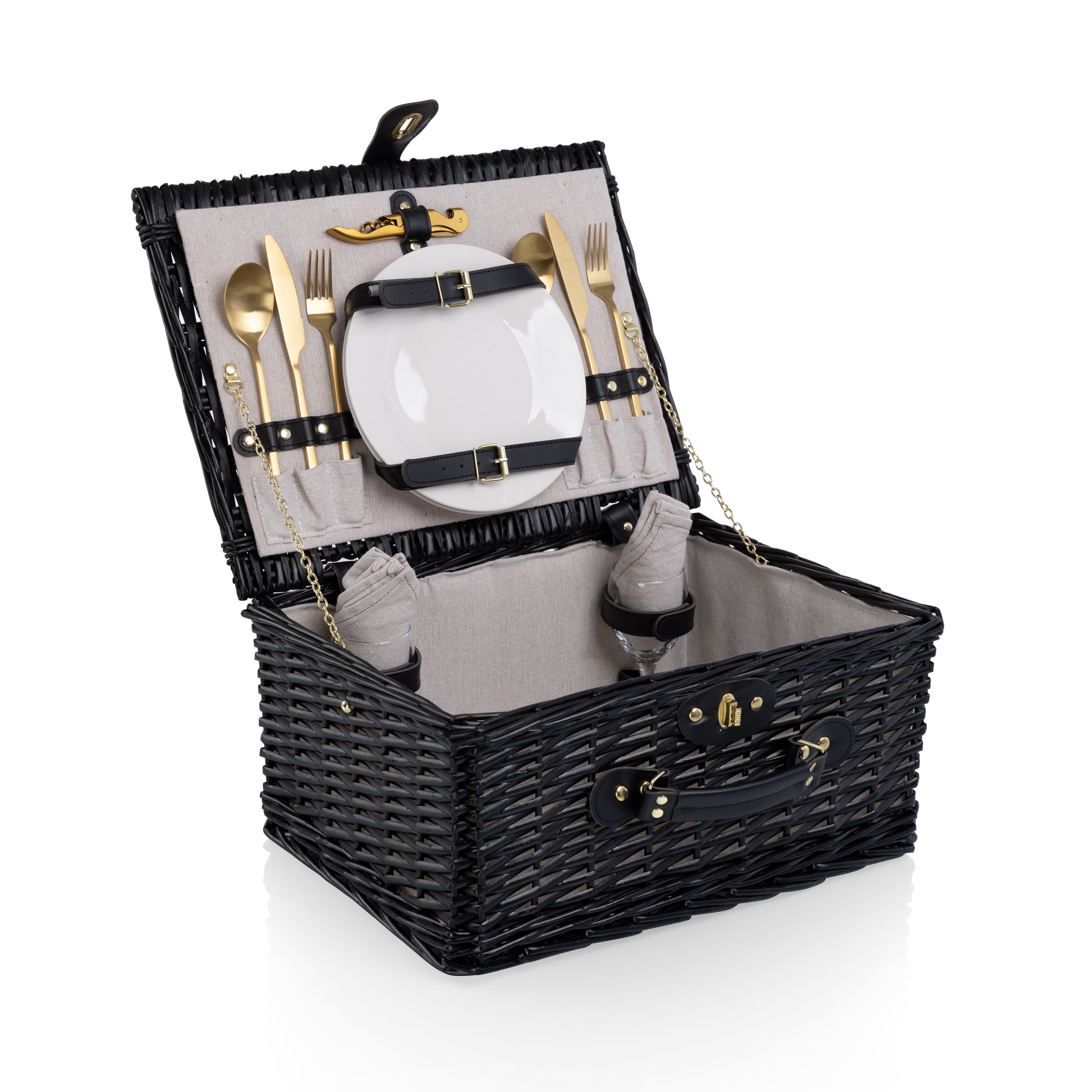 Picnic Basket Set for 2, Black Willow with Beige Accents-Picnic Time Family of Brands