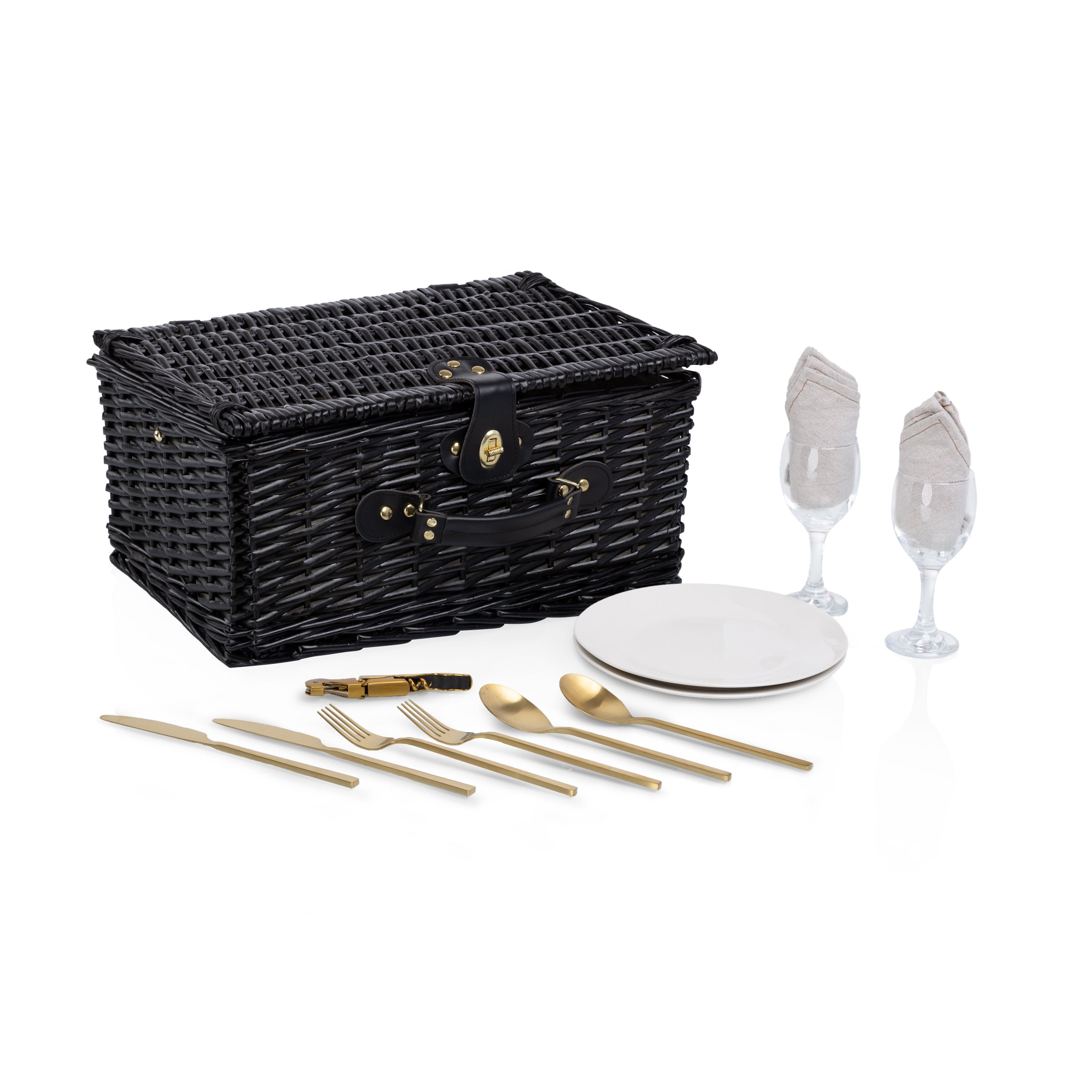Picnic Basket Set for 2, Black Willow with Beige Accents-Picnic Time Family of Brands