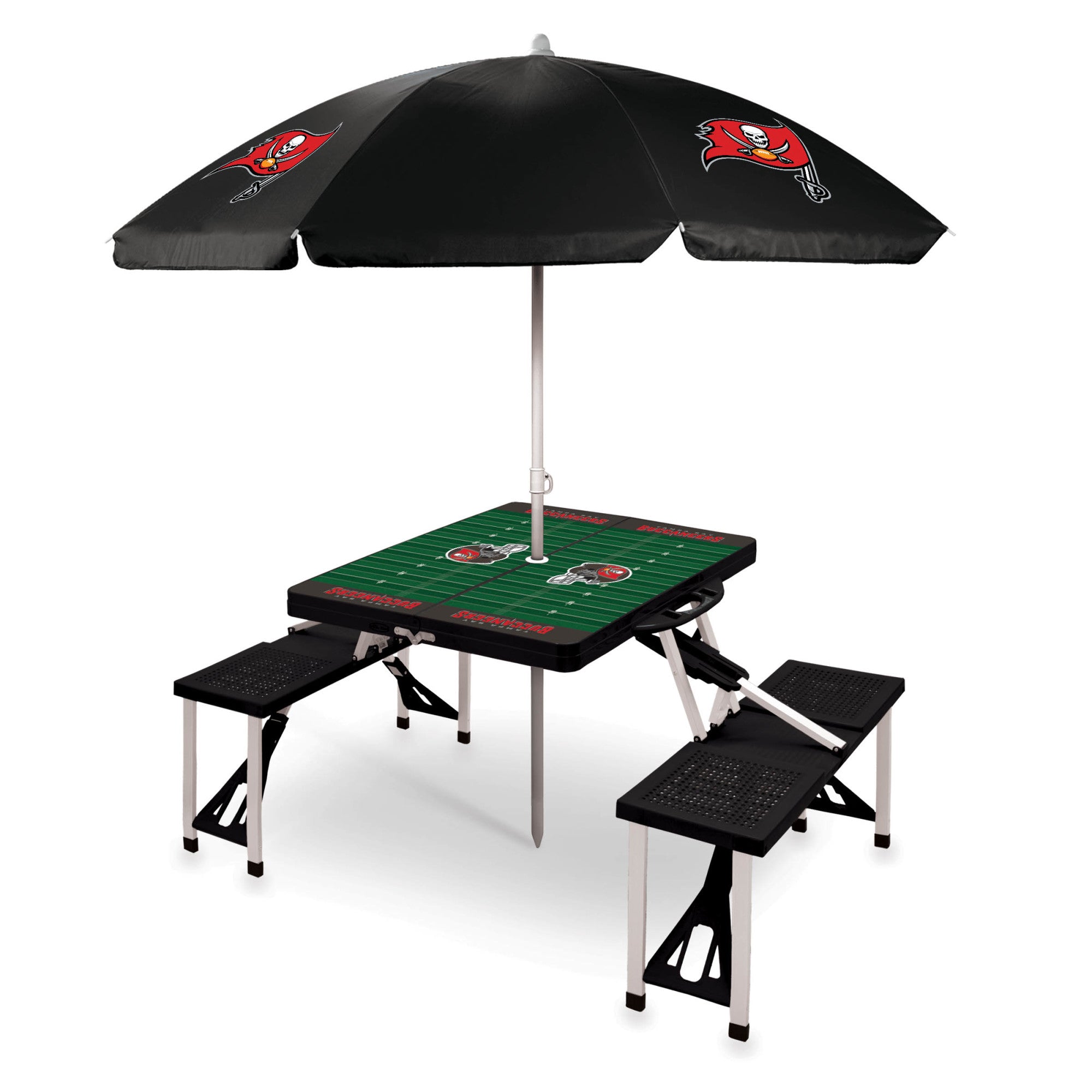 Tampa Bay Buccaneers - Picnic Table Portable Folding Table with Seats and Umbrella