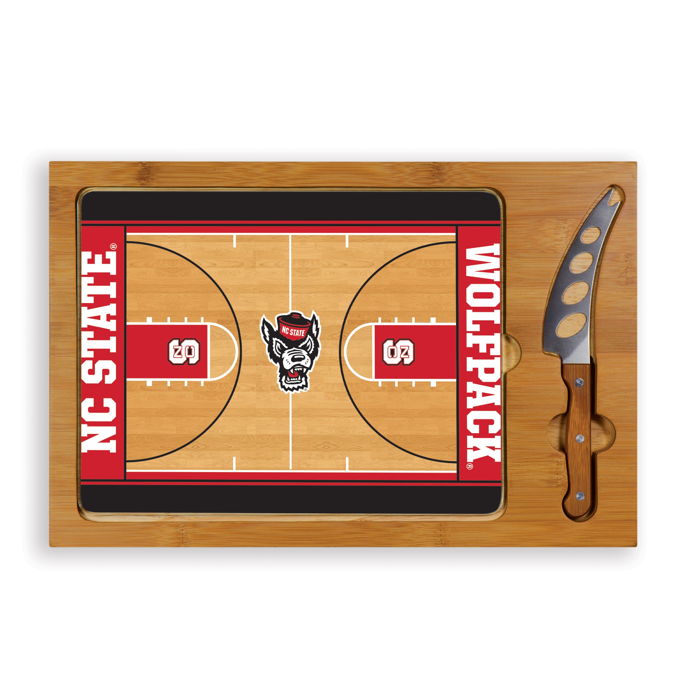 NC State Wolfpack Basketball Court - Icon Glass Top Cutting Board & Knife Set-Picnic Time Family of Brands