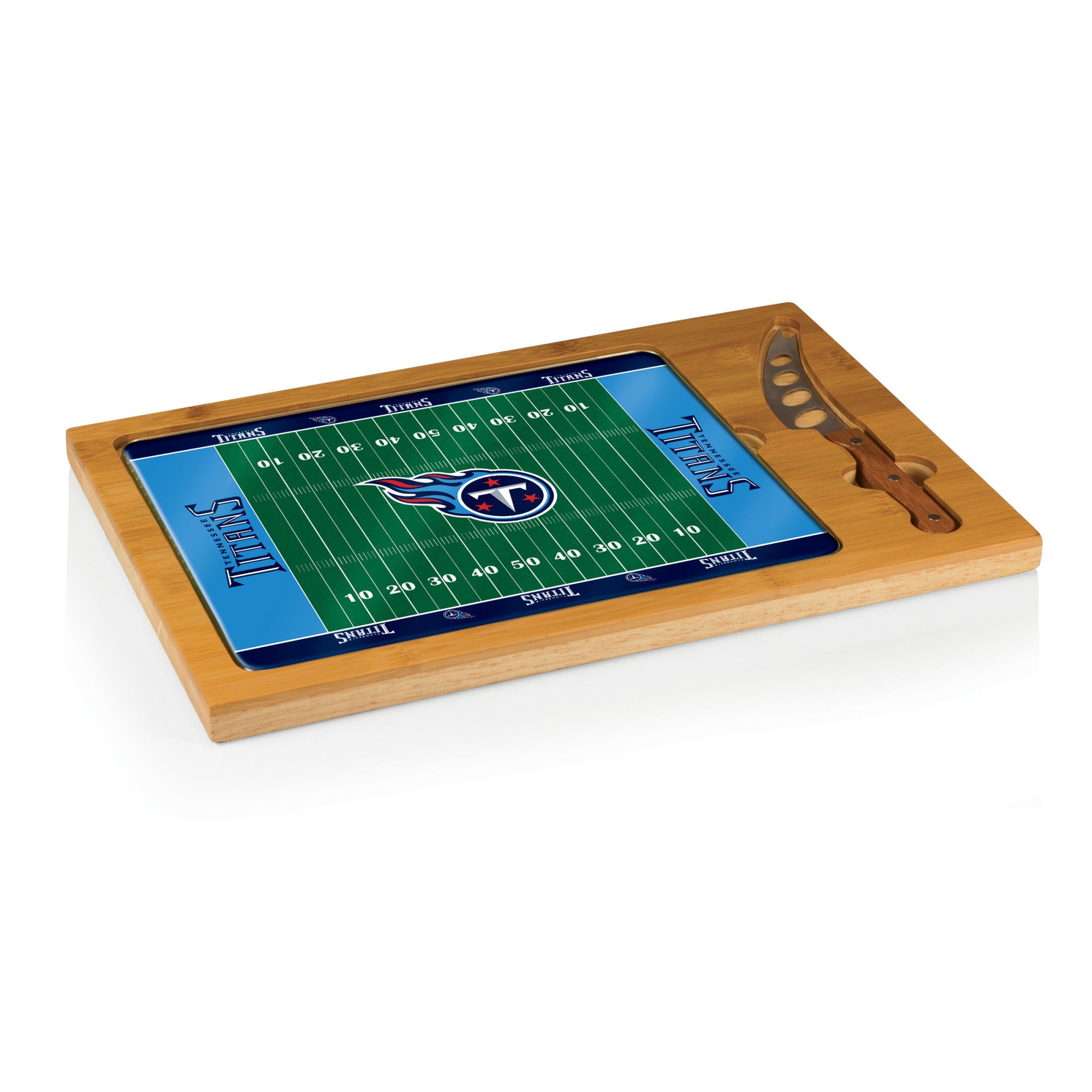 Tennessee Titans Football Field - Icon Glass Top Cutting Board & Knife Set