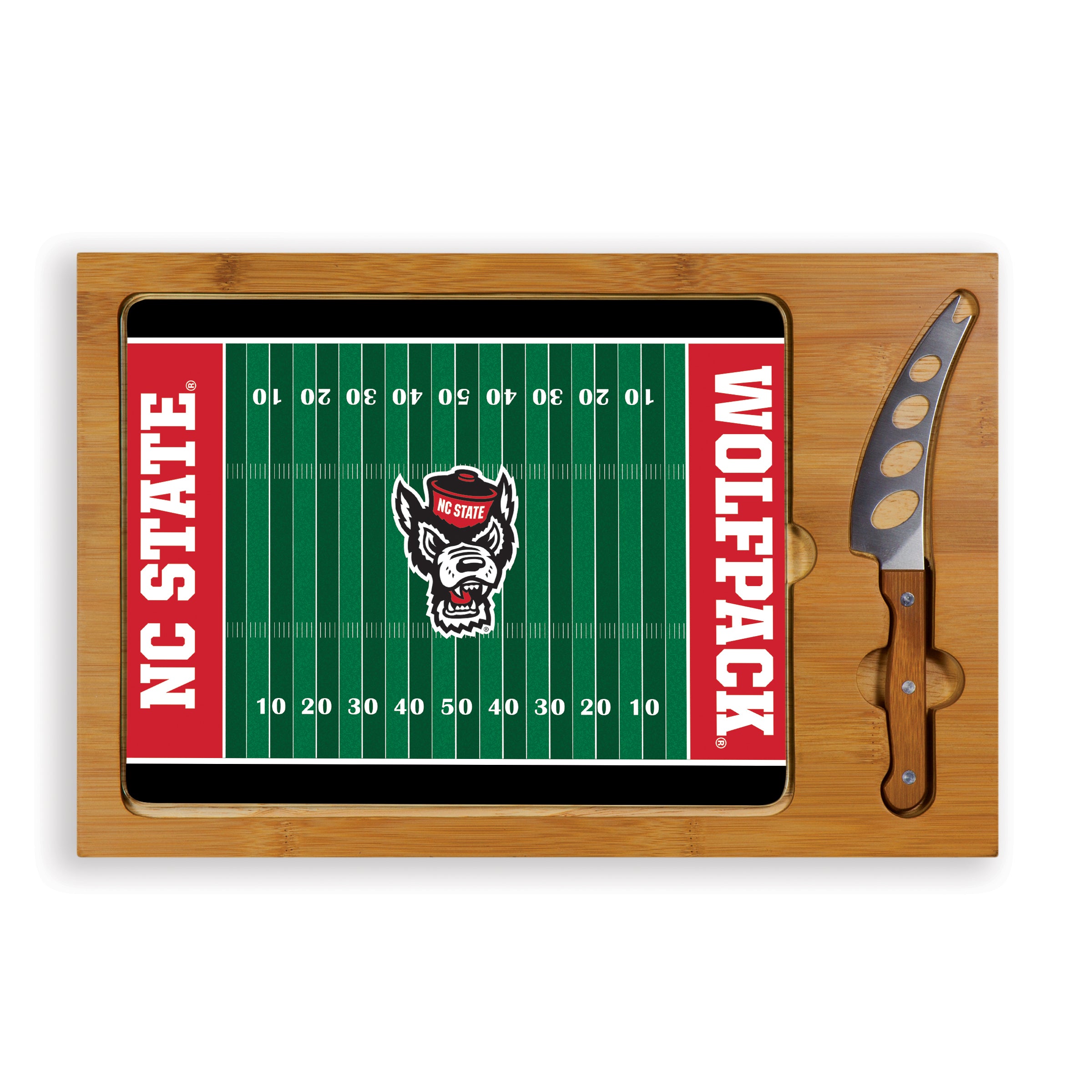 NC State Wolfpack Football Field - Icon Glass Top Cutting Board & Knife Set-Picnic Time Family of Brands