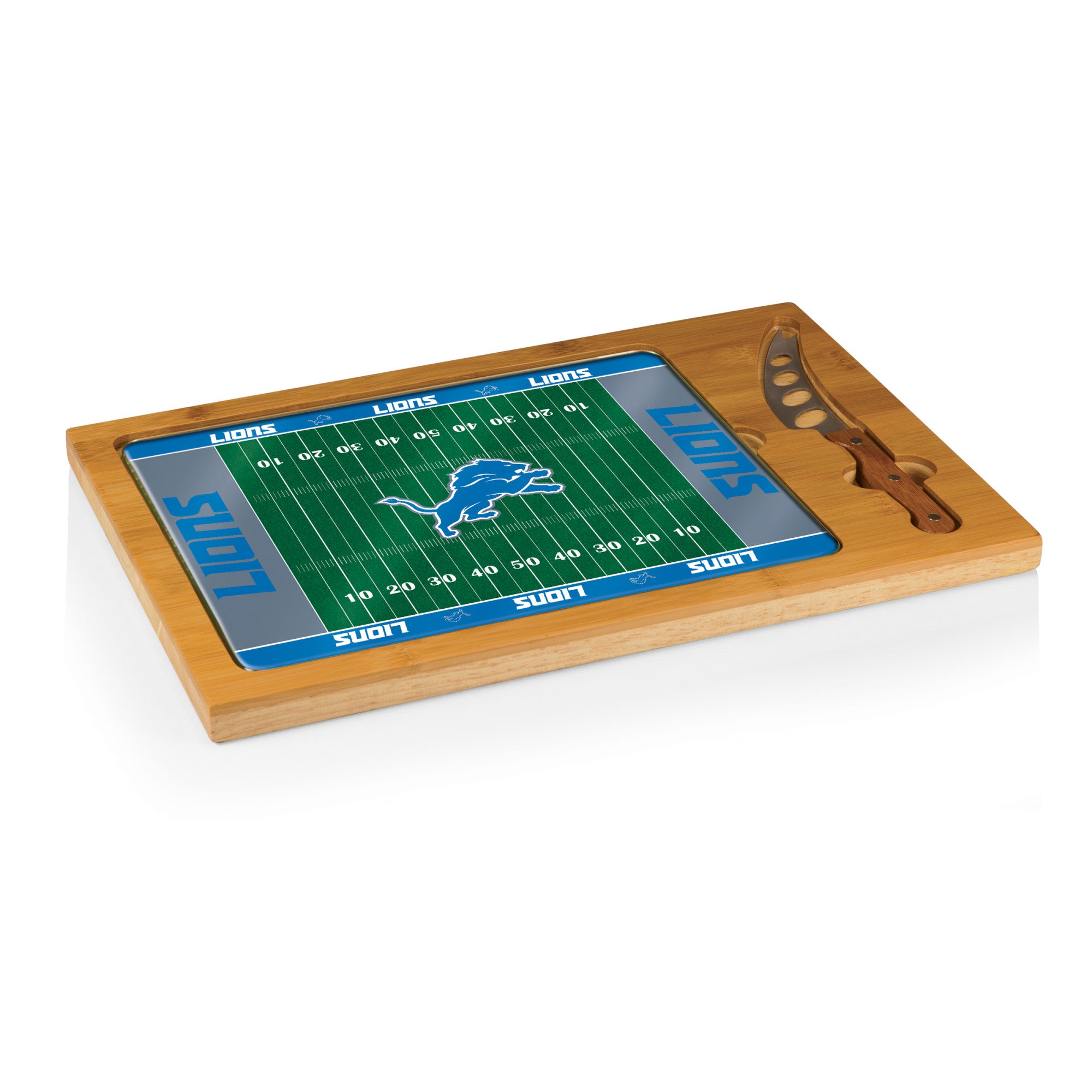 Detroit Lions Football Field - Icon Glass Top Cutting Board & Knife Set