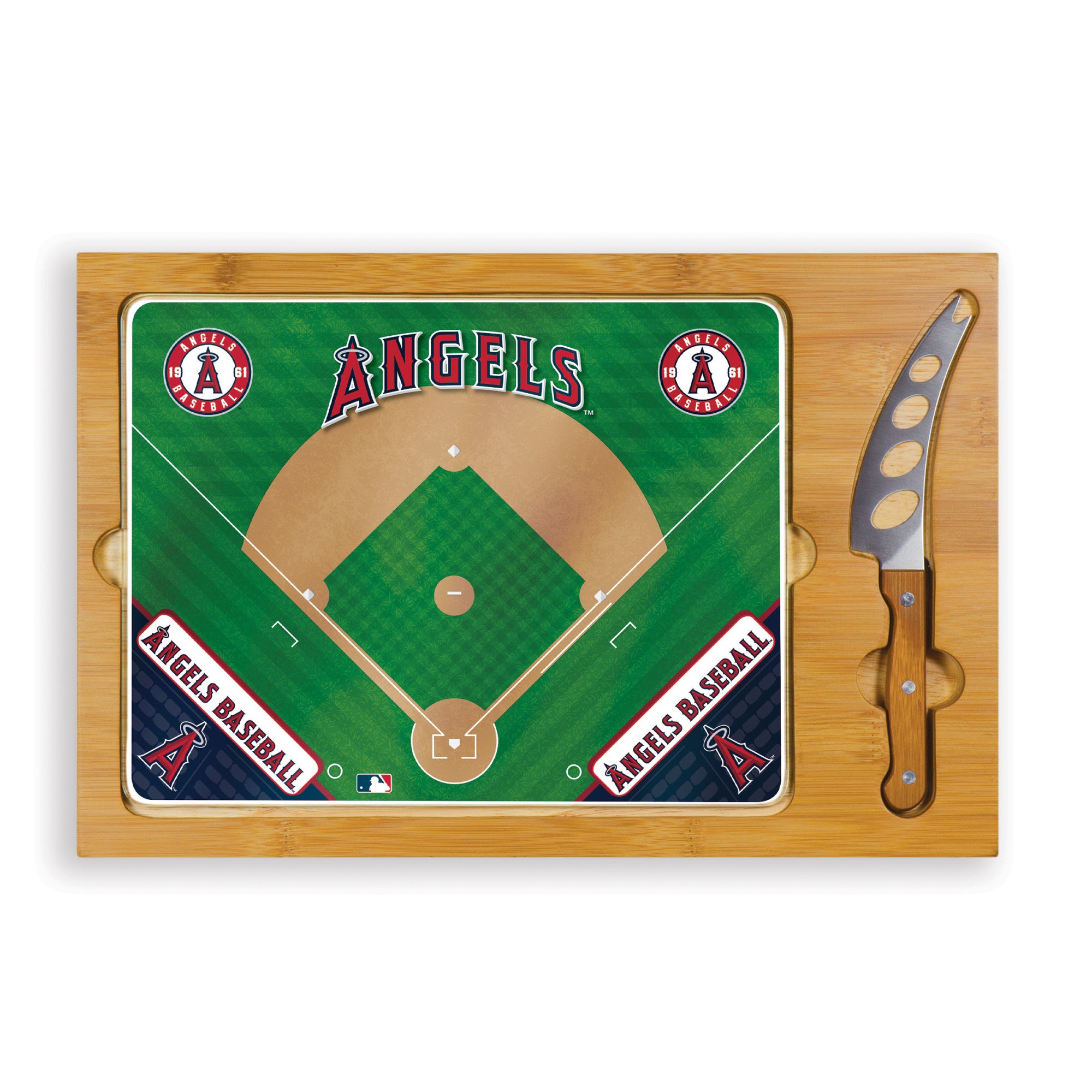 Los Angeles Angels Baseball Diamond - Icon Glass Top Cutting Board & Knife Set