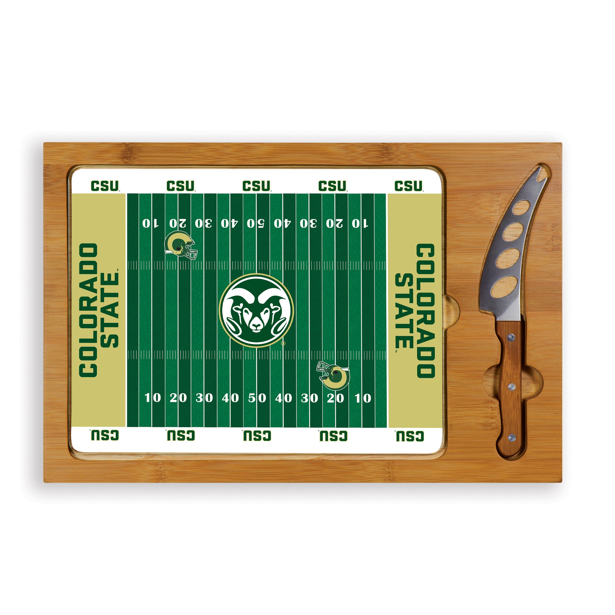 Colorado State Rams Football Field - Icon Glass Top Cutting Board & Knife Set-Picnic Time Family of Brands