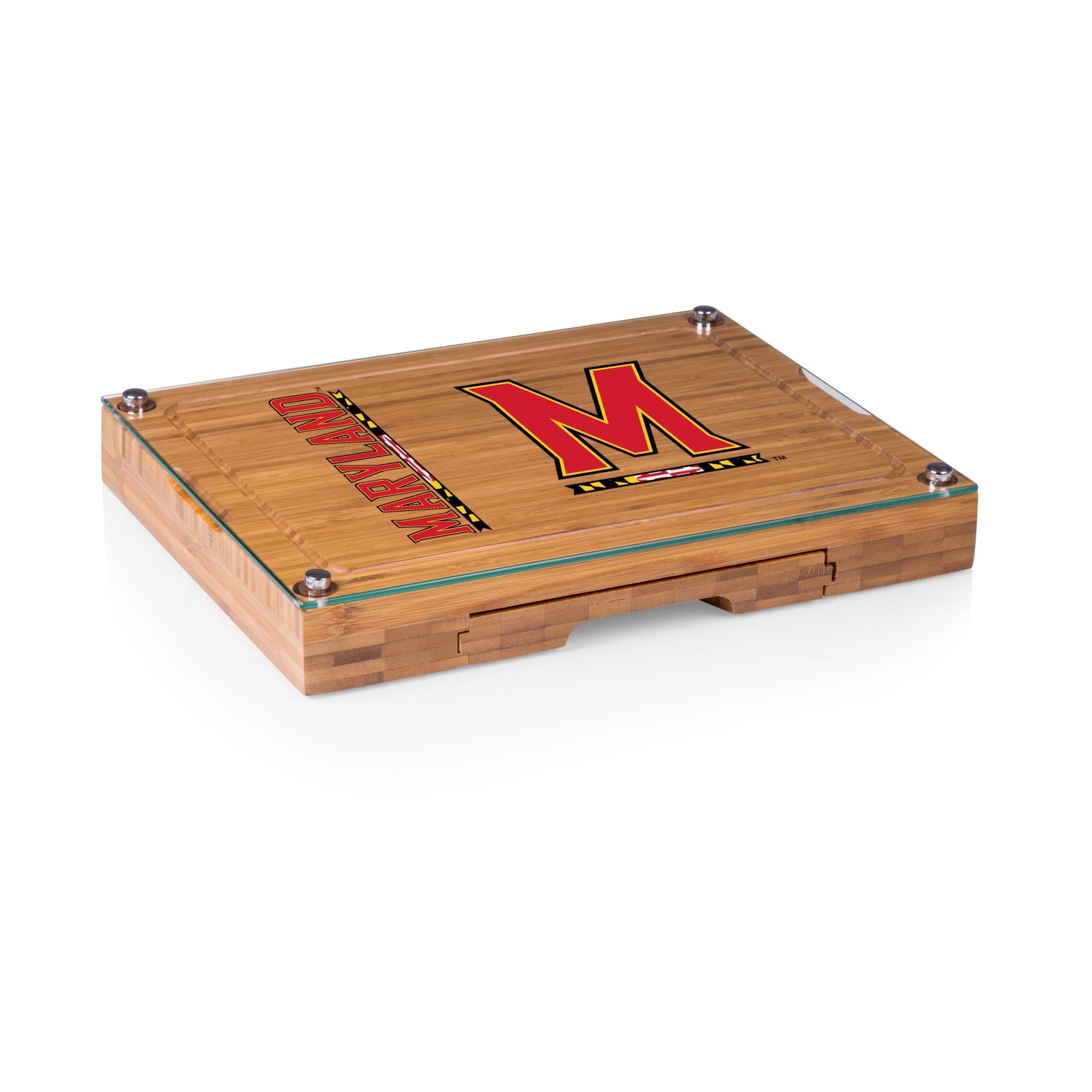 Maryland Terrapins - Concerto Glass Top Cheese Cutting Board & Tools Set