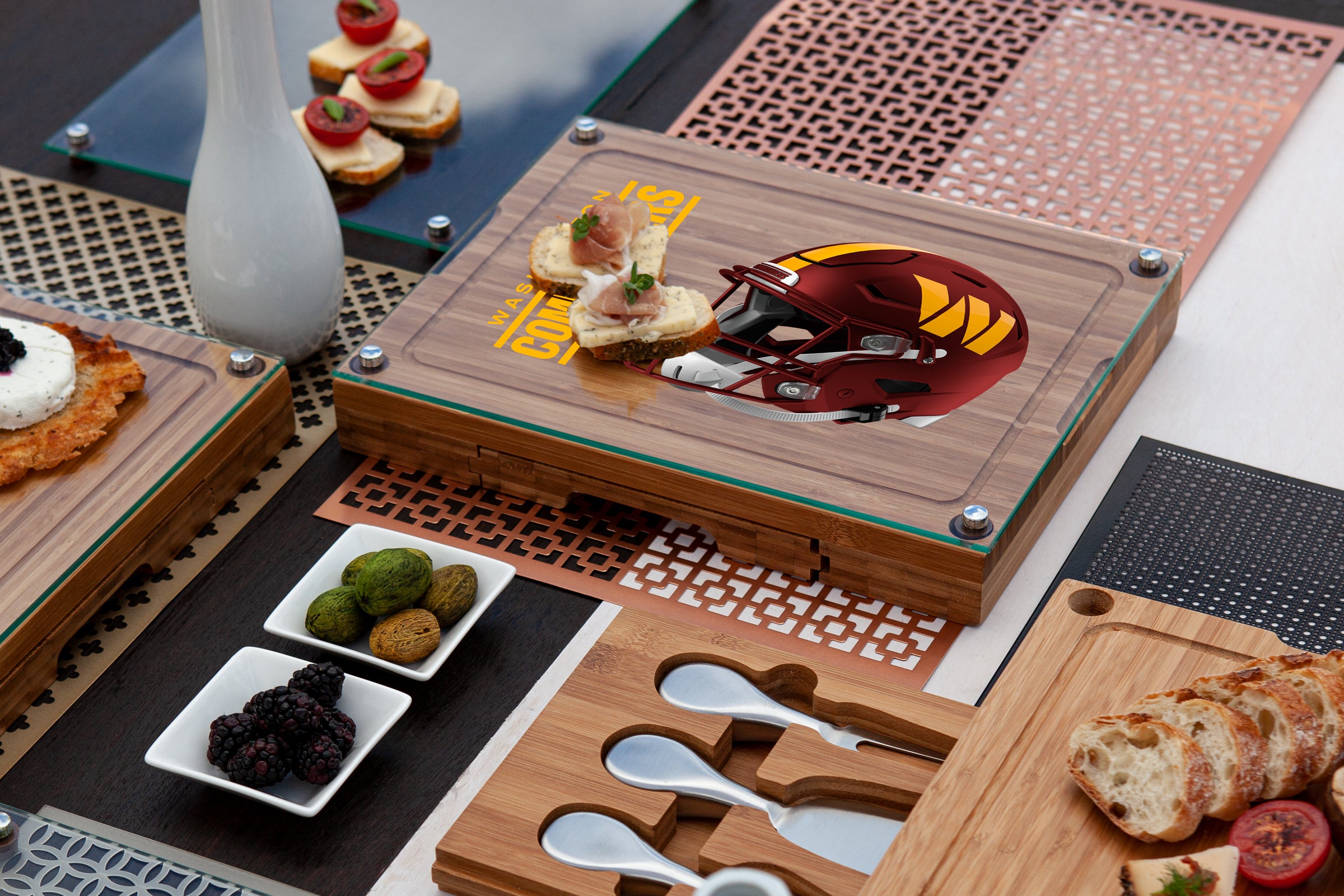 Washington Commanders - Concerto Glass Top Cheese Cutting Board & Tools Set