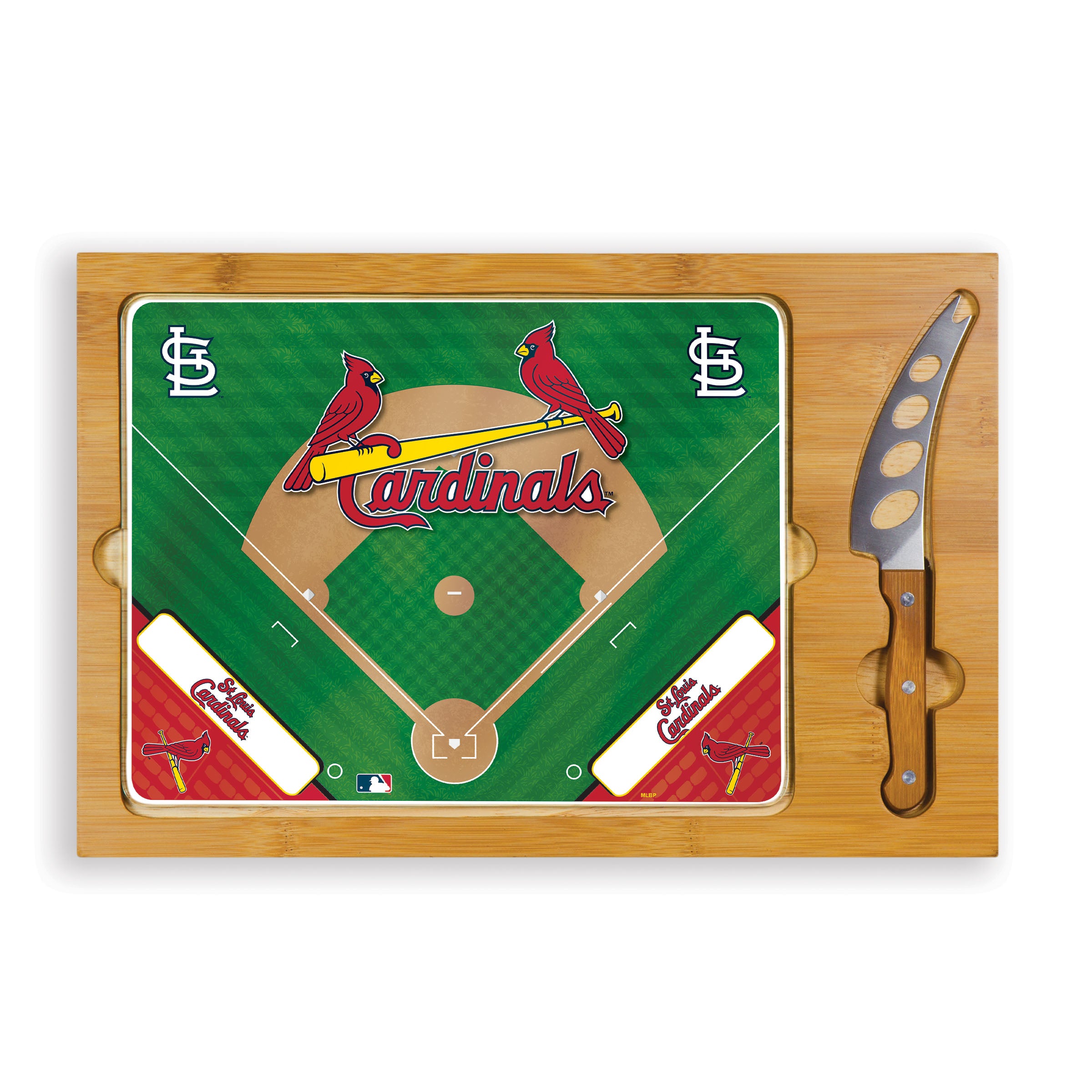 St. Louis Cardinals Baseball Diamond - Icon Glass Top Cutting Board & Knife Set-Picnic Time Family of Brands