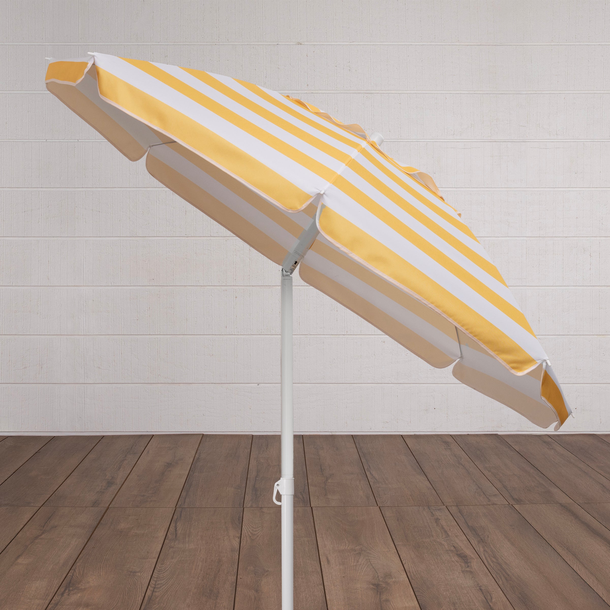 Picnic Time 5.5 Ft. Portable Beach Umbrella, Yellow Cabana Stripe
