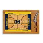 Michigan Wolverines Basketball Court - Icon Glass Top Cutting Board & Knife Set