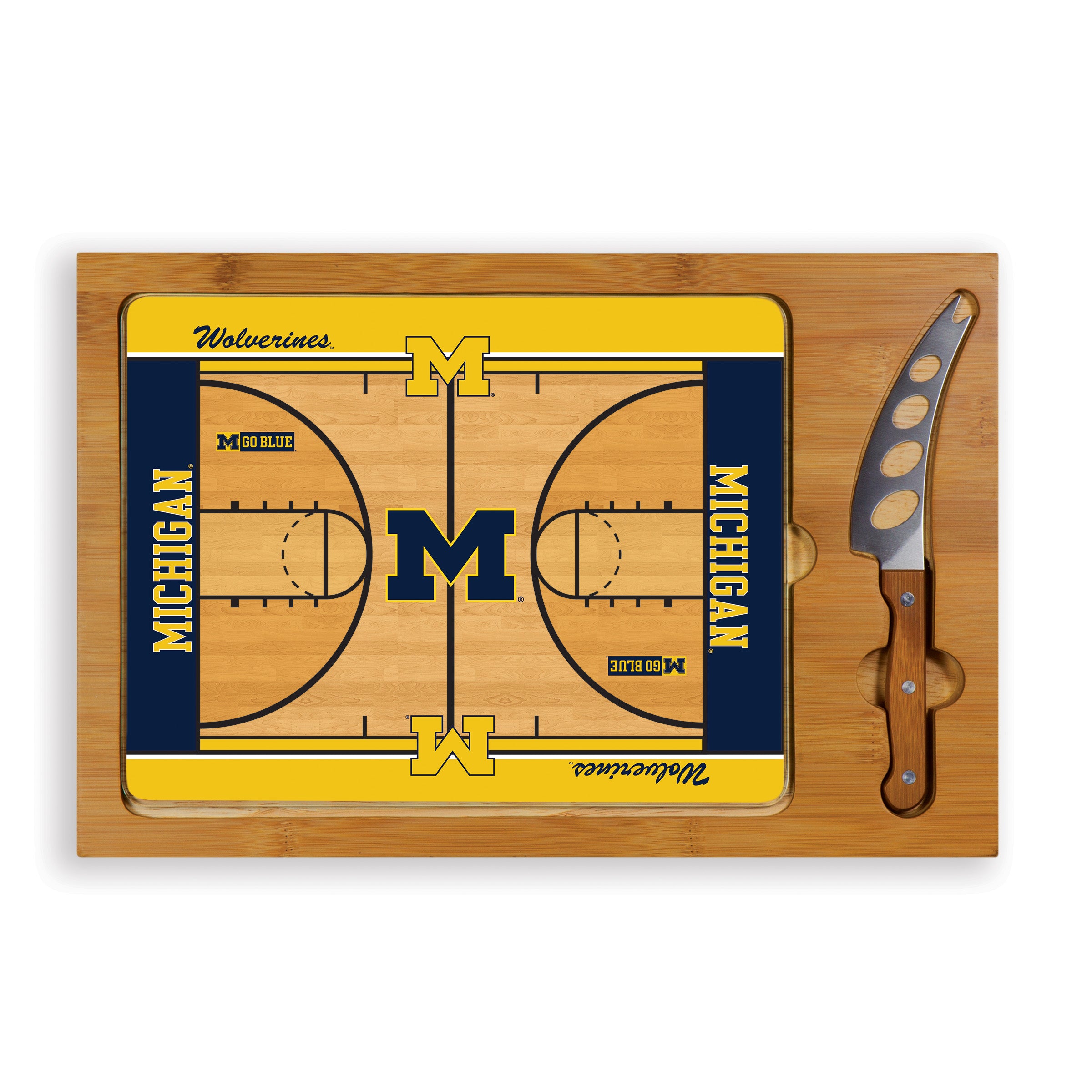 Michigan Wolverines Basketball Court - Icon Glass Top Cutting Board & Knife Set-Picnic Time Family of Brands