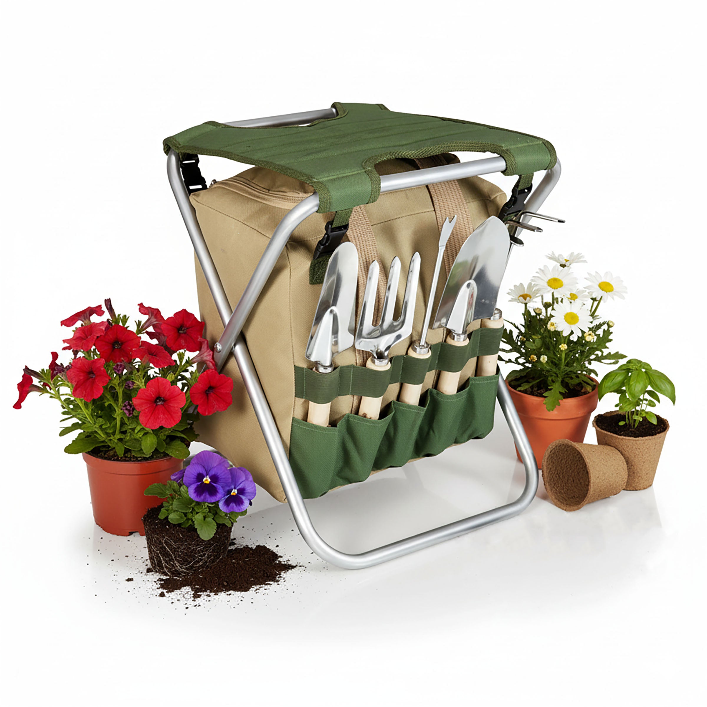 set garden tools Picnic Time Gardener Folding Seat with Tools