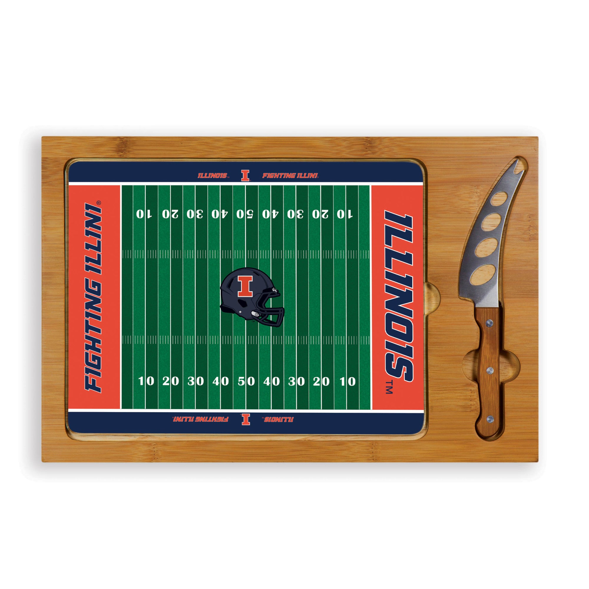 Illinois Fighting Illini Football Field - Icon Glass Top Cutting Board & Knife Set