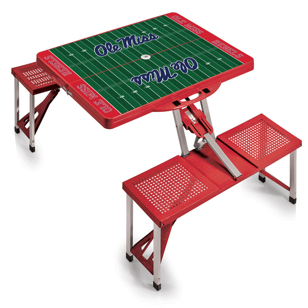 Ole Miss Rebels Football Field - Picnic Table Portable Folding Table with Seats