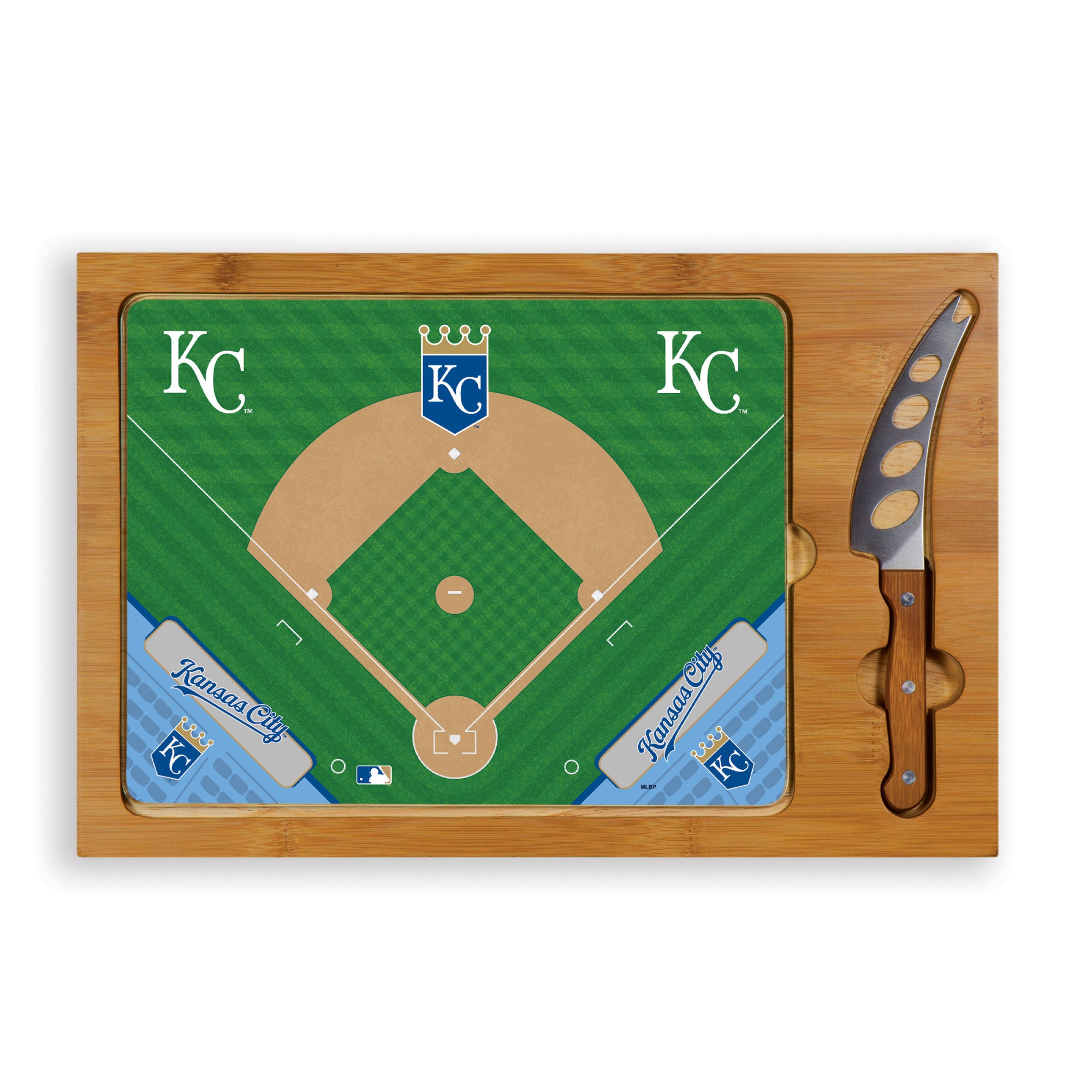 Kansas City Royals Baseball Diamond - Icon Glass Top Cutting Board & Knife Set