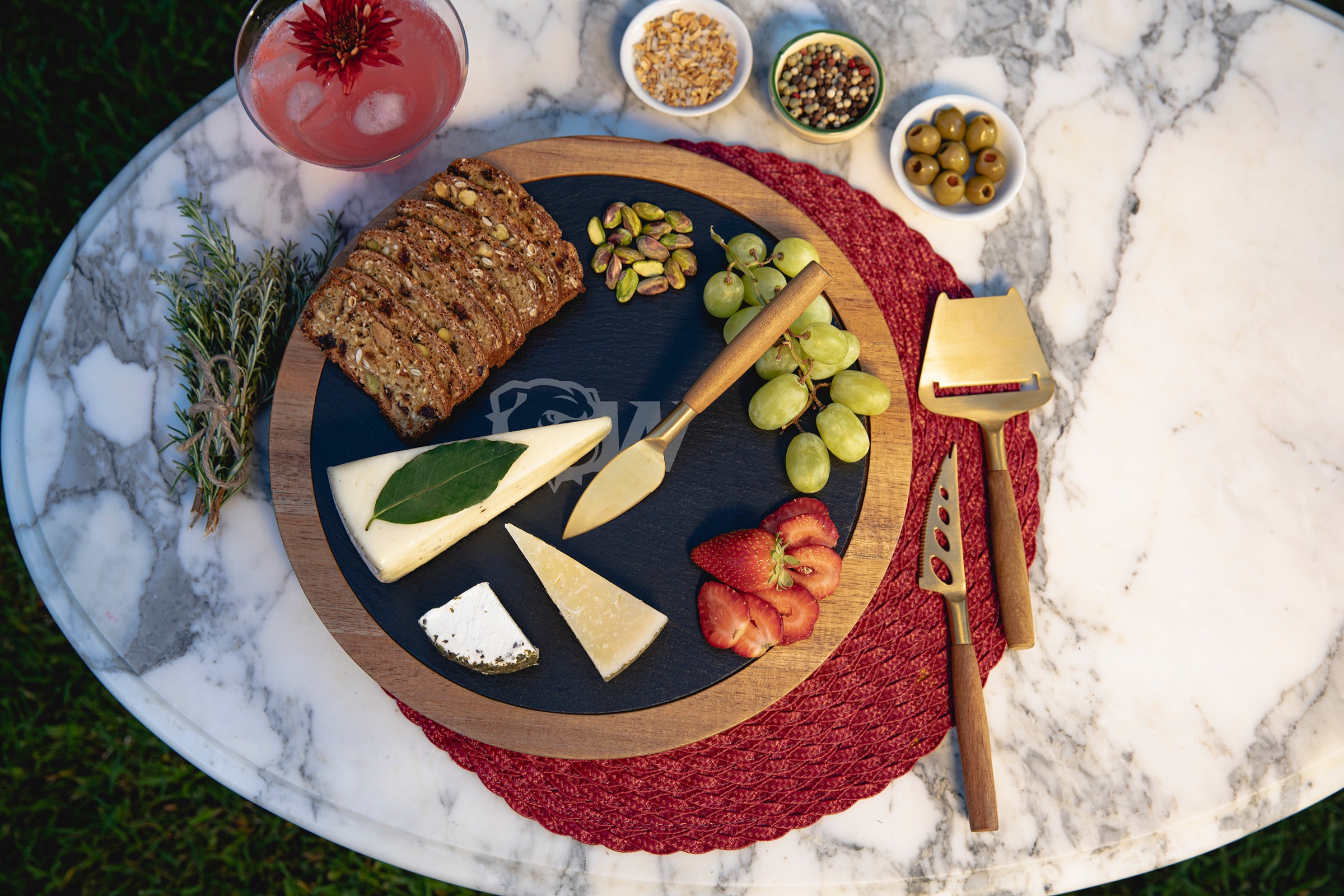 Wingate University Bulldogs - Insignia Acacia and Slate Serving Board with Cheese Tools-Picnic Time Family of Brands