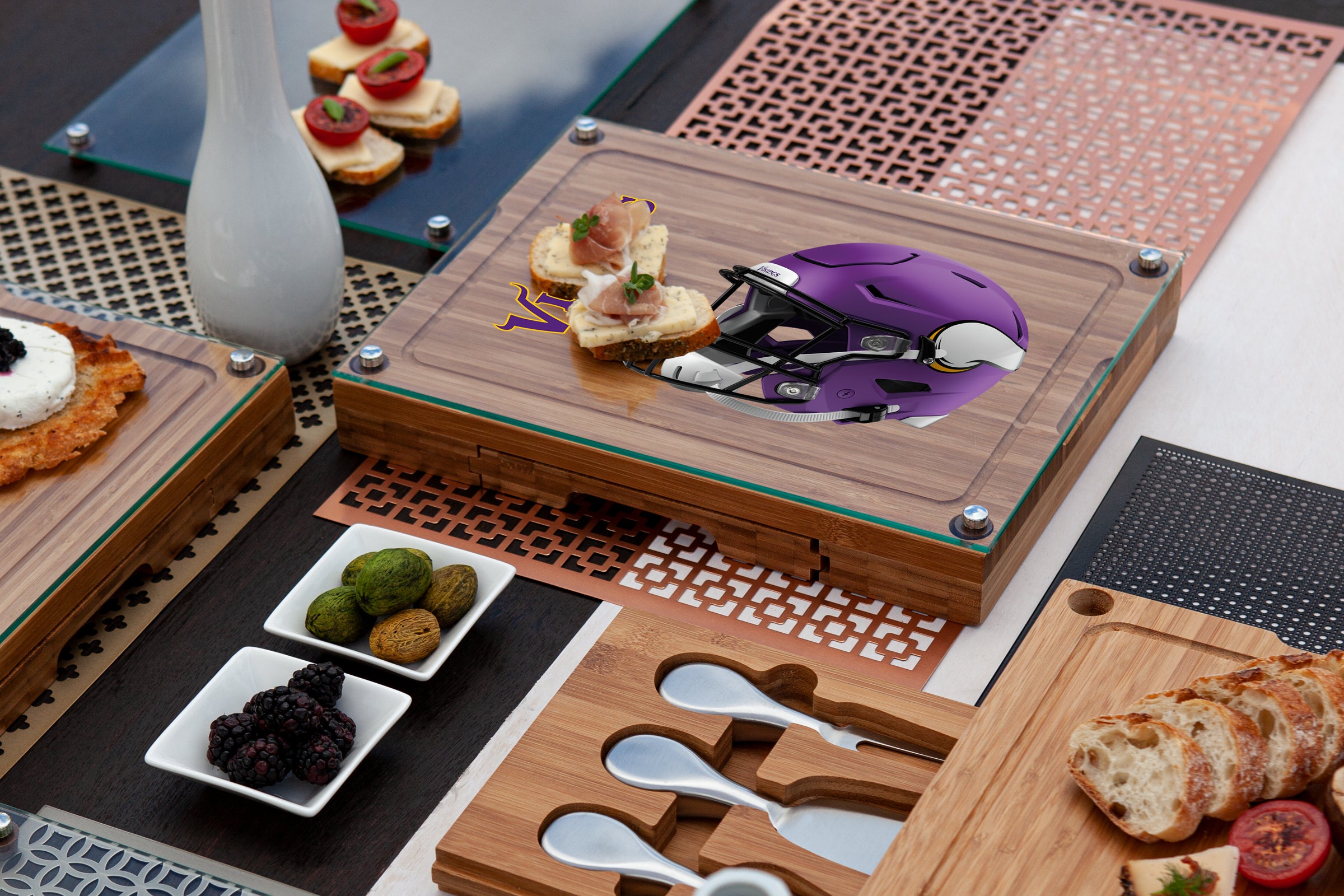 Minnesota Vikings - Concerto Glass Top Cheese Cutting Board & Tools Set