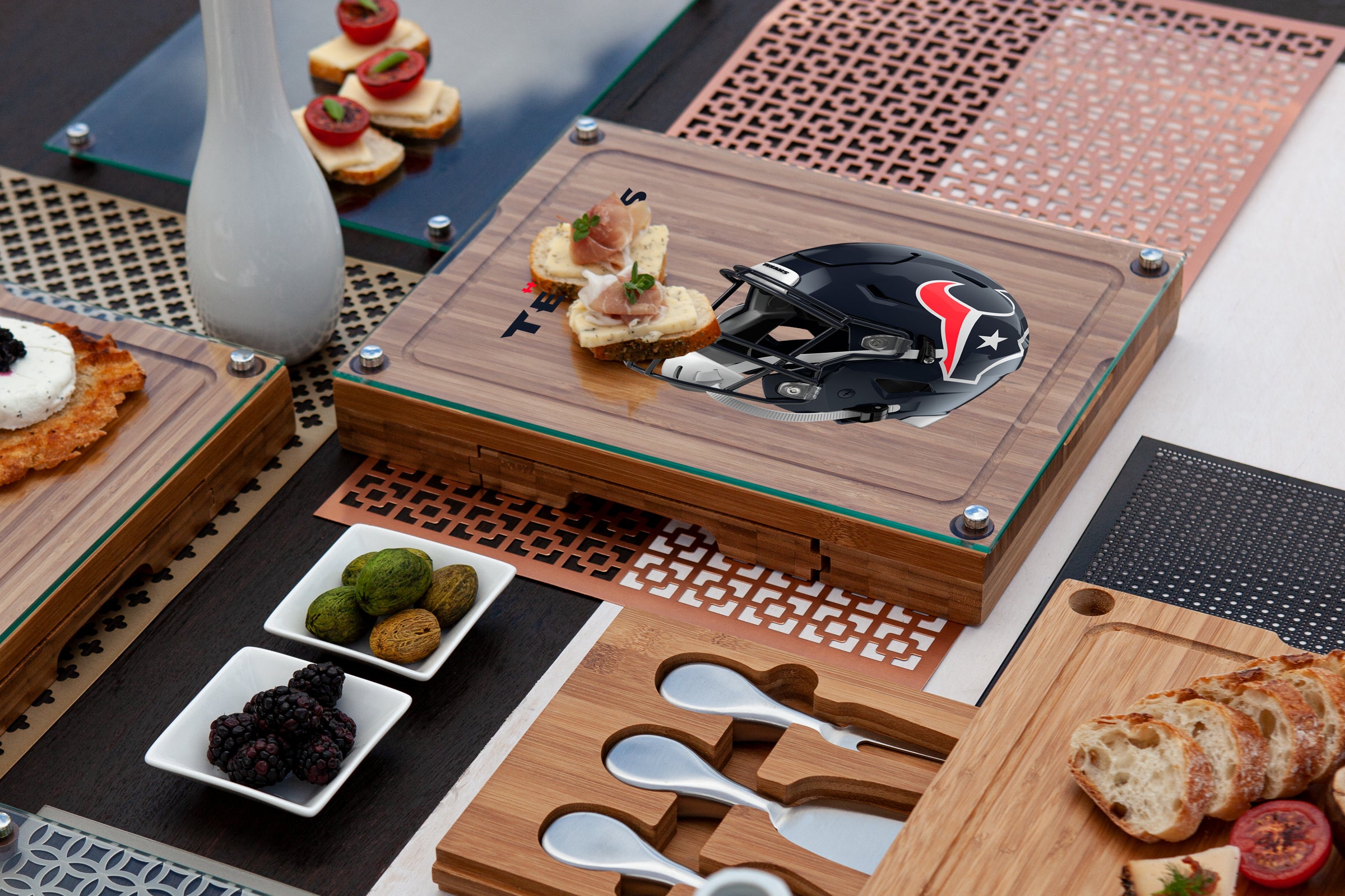 Houston Texans - Concerto Glass Top Cheese Cutting Board & Tools Set-Picnic Time Family of Brands