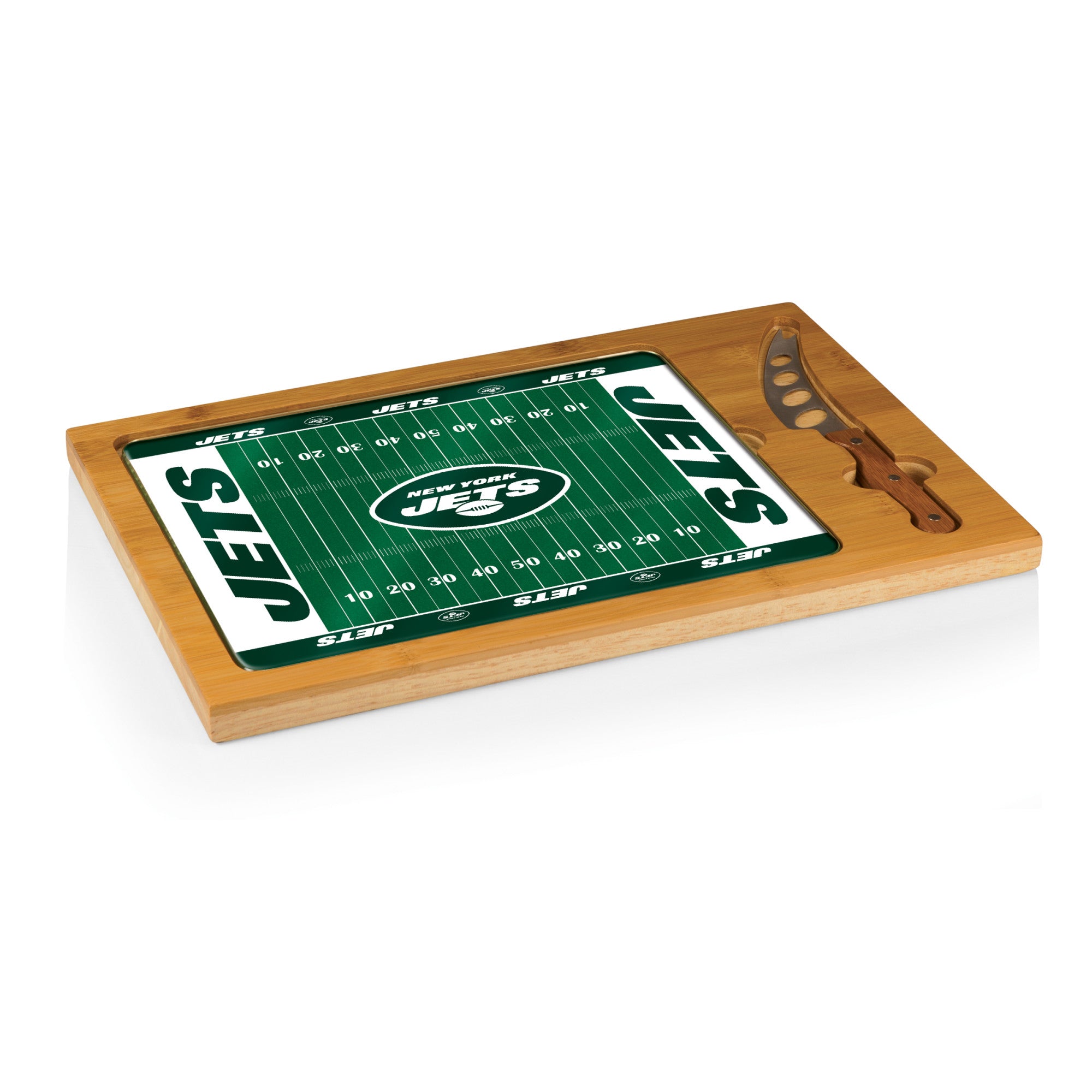New York Jets Football Field - Icon Glass Top Cutting Board & Knife Set