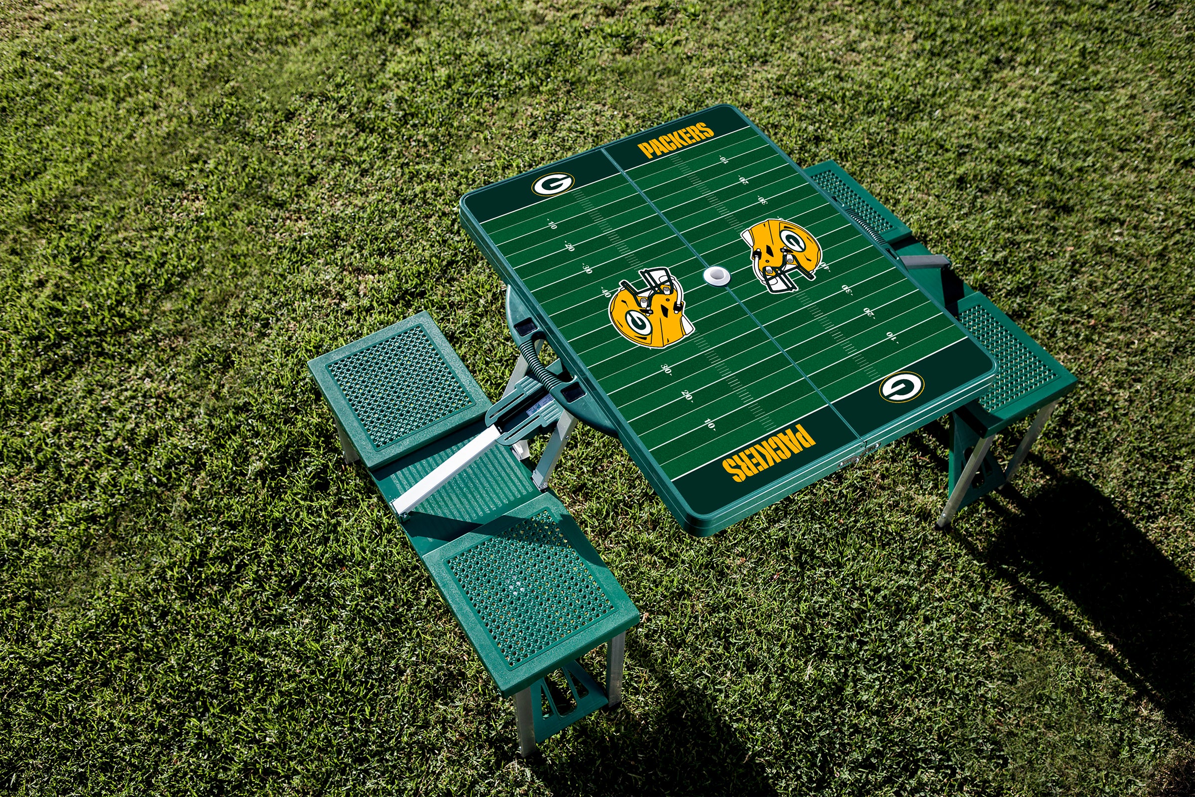 Green Bay Packers Football Field - Picnic Table Portable Folding Table with Seats