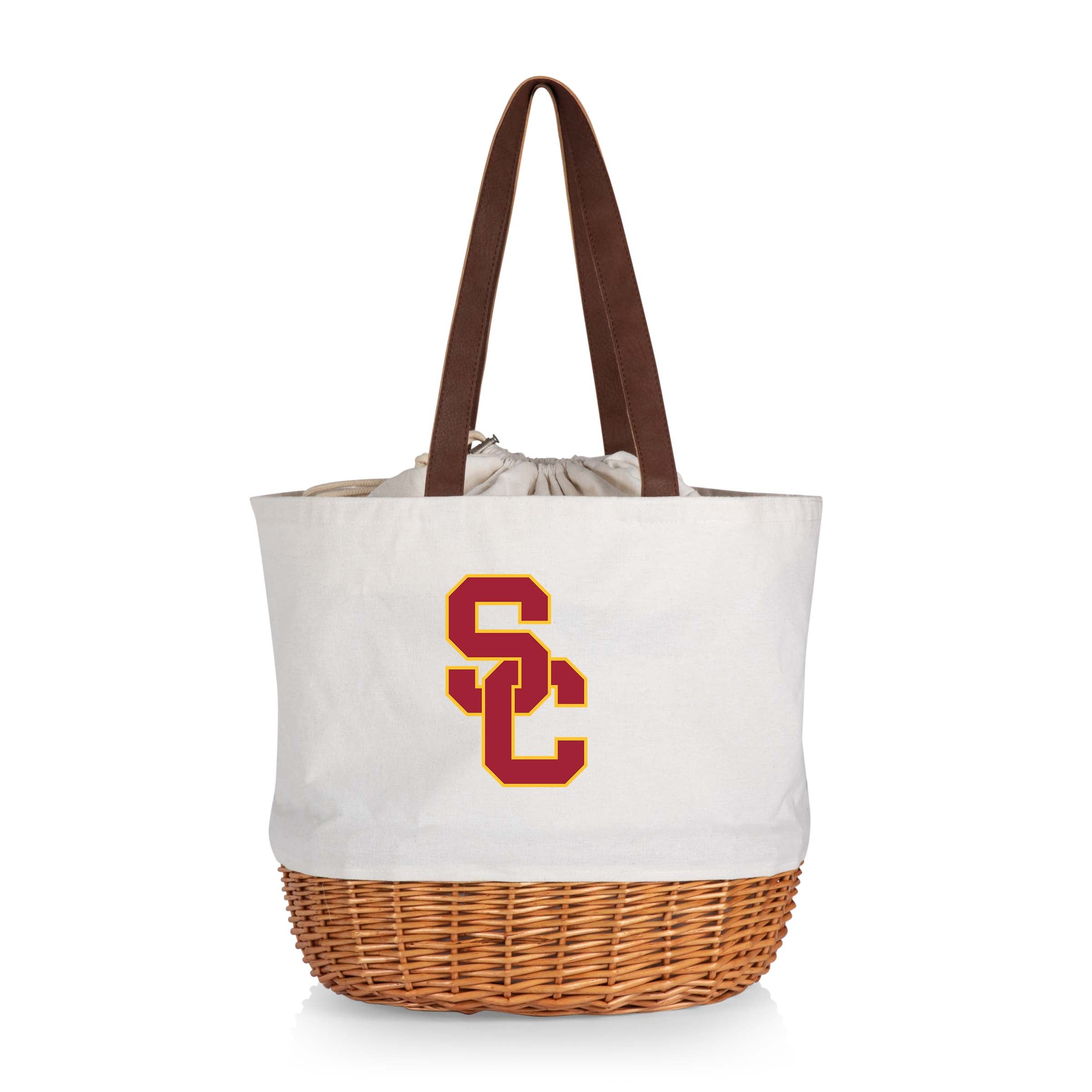 USC Trojans - Coronado Canvas and Willow Basket Tote-Picnic Time Family of Brands