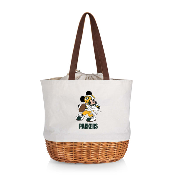 Green Bay Packers Mickey Mouse - Coronado Canvas and Willow Basket Tote-Picnic Time Family of Brands