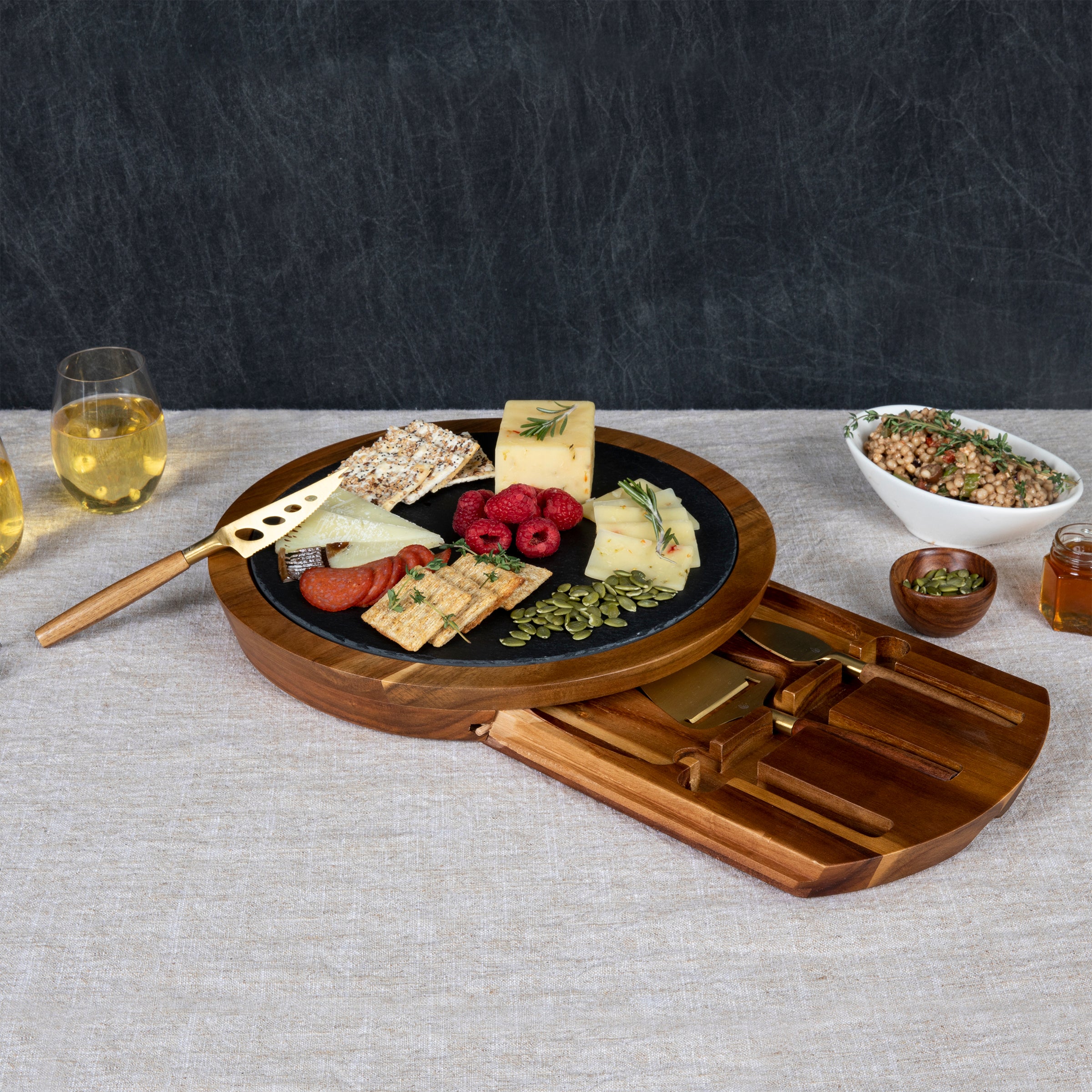 Insignia Acacia and Slate Serving Board with Cheese Tools – PICNIC