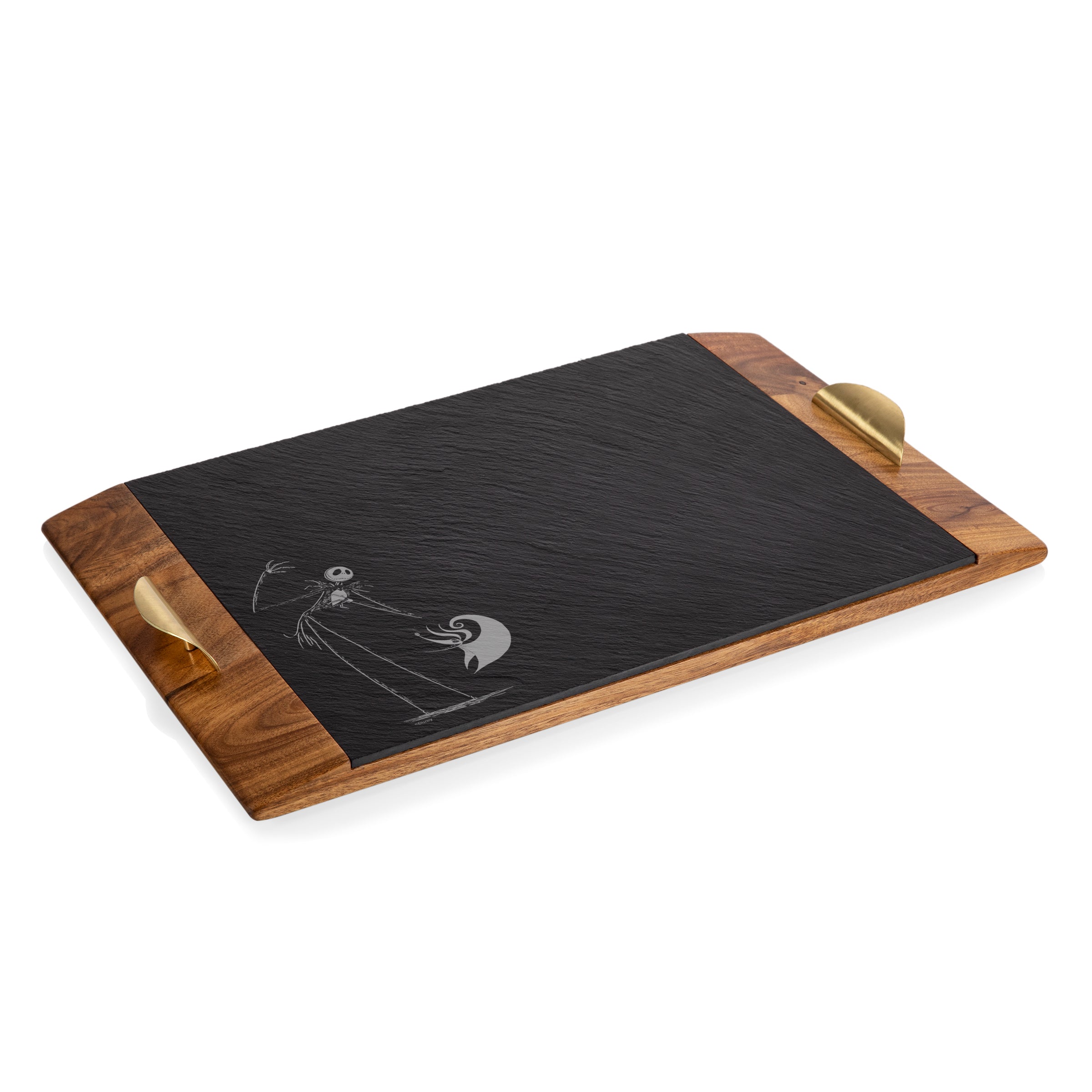 Acacia Wood & Slate Black with Gold Accents