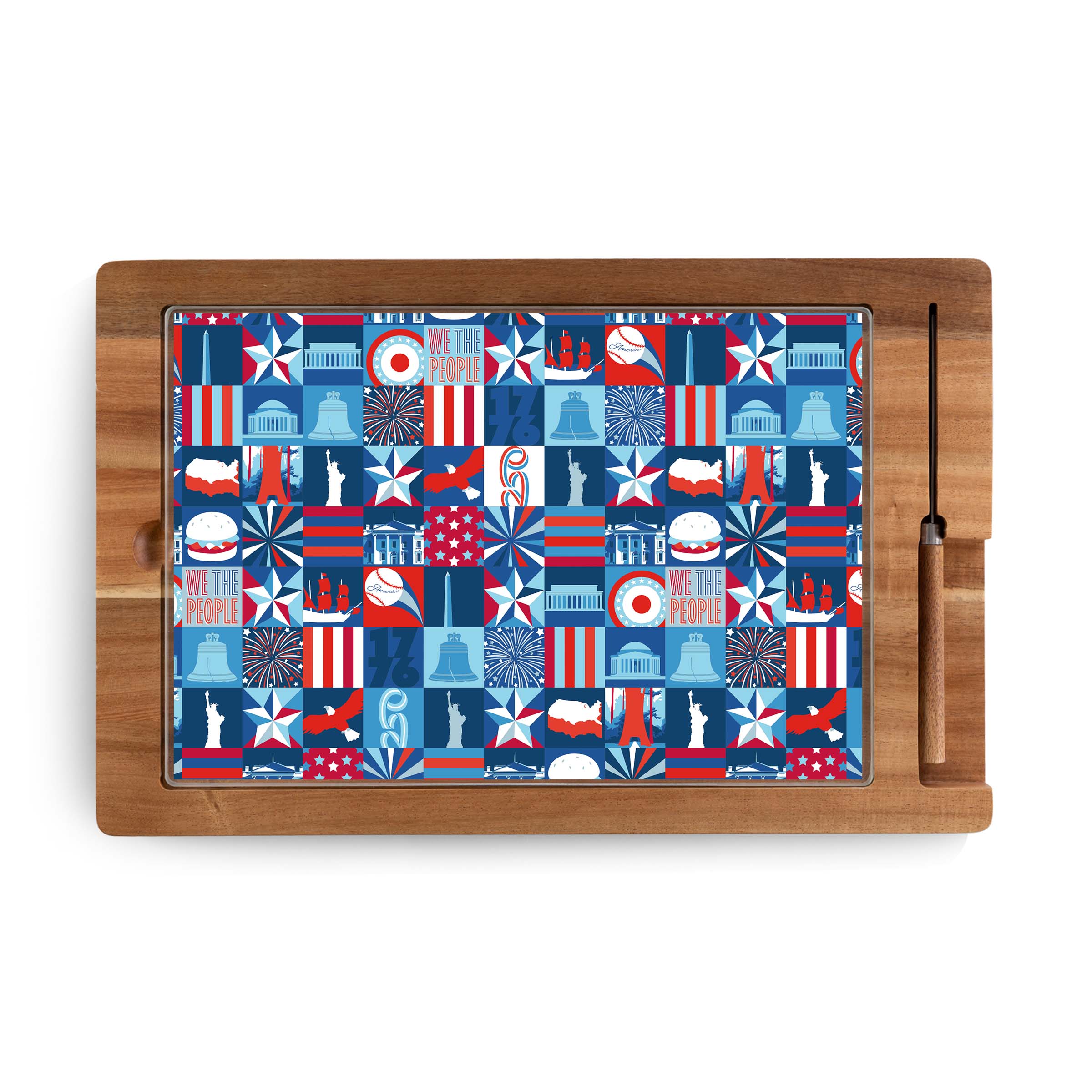 America250 - Ventana - Tempered Glass and Acacia Cheese Board and Knife Set-Picnic Time Family of Brands