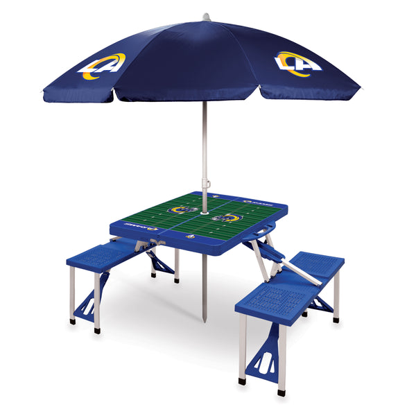 Los Angeles Rams - Picnic Table Portable Folding Table with Seats and Umbrella