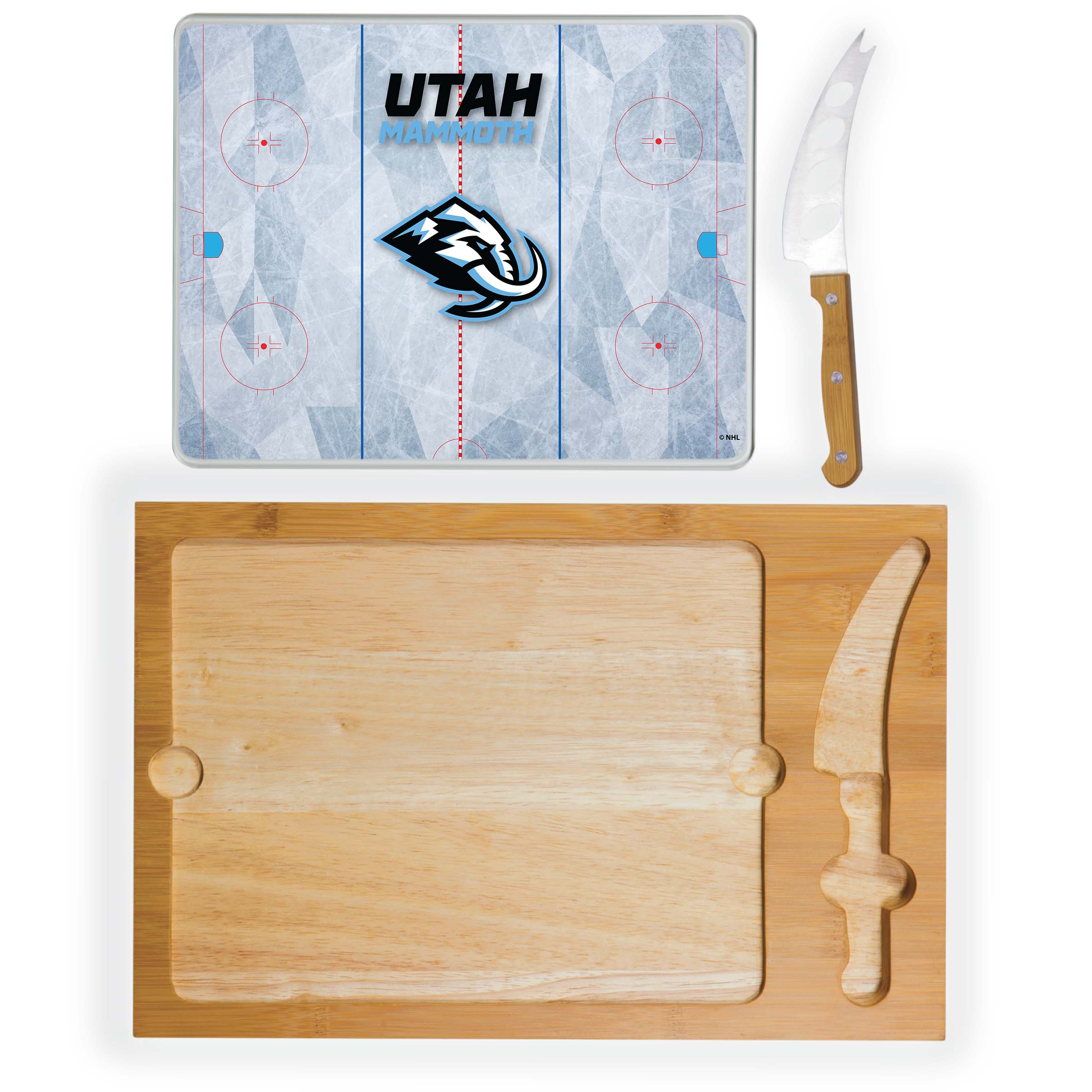 Utah Mammoth - Hockey Rink - Icon Glass Top Cutting Board & Knife Set