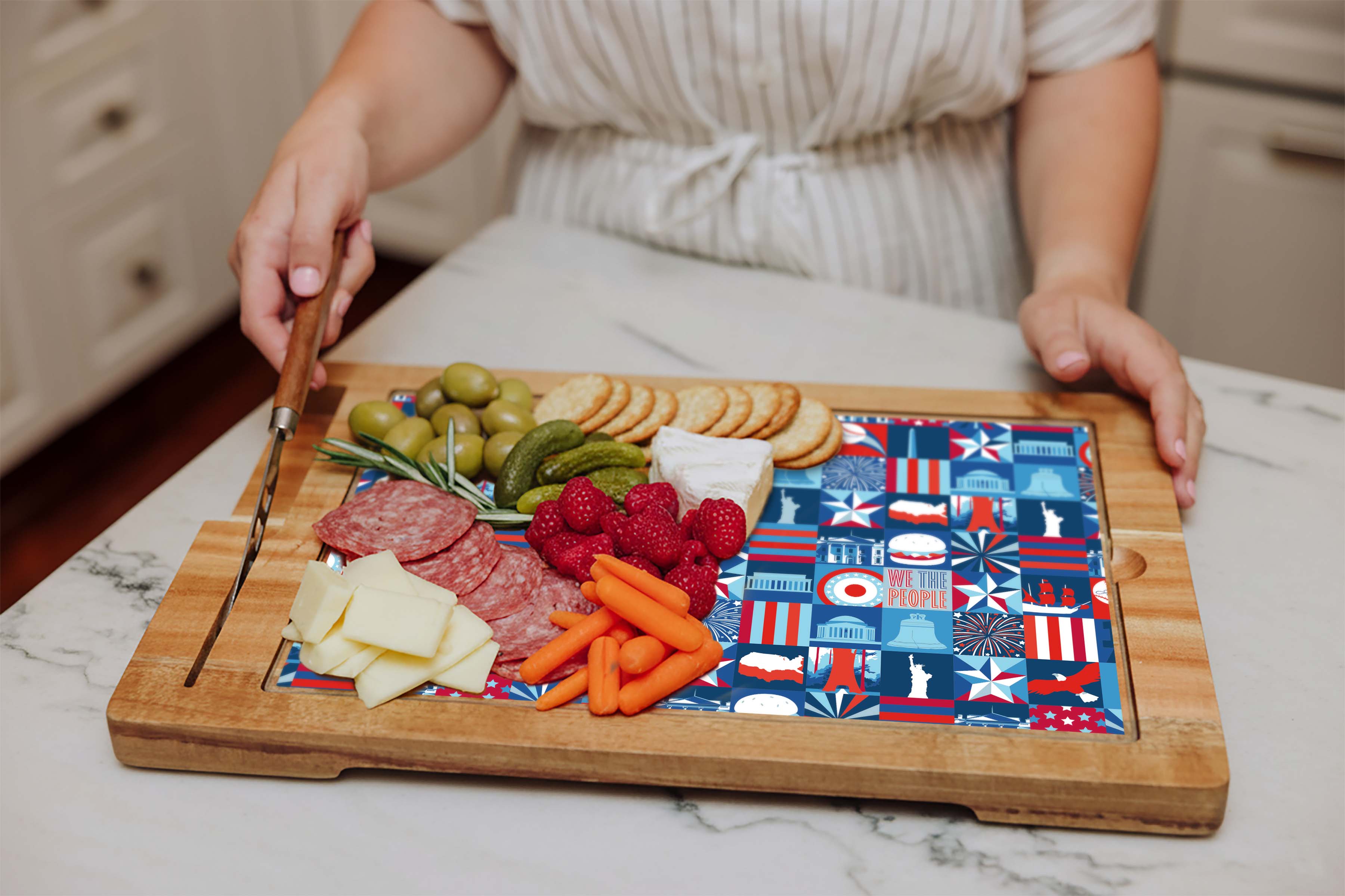 America250 - Ventana - Tempered Glass and Acacia Cheese Board and Knife Set-Picnic Time Family of Brands