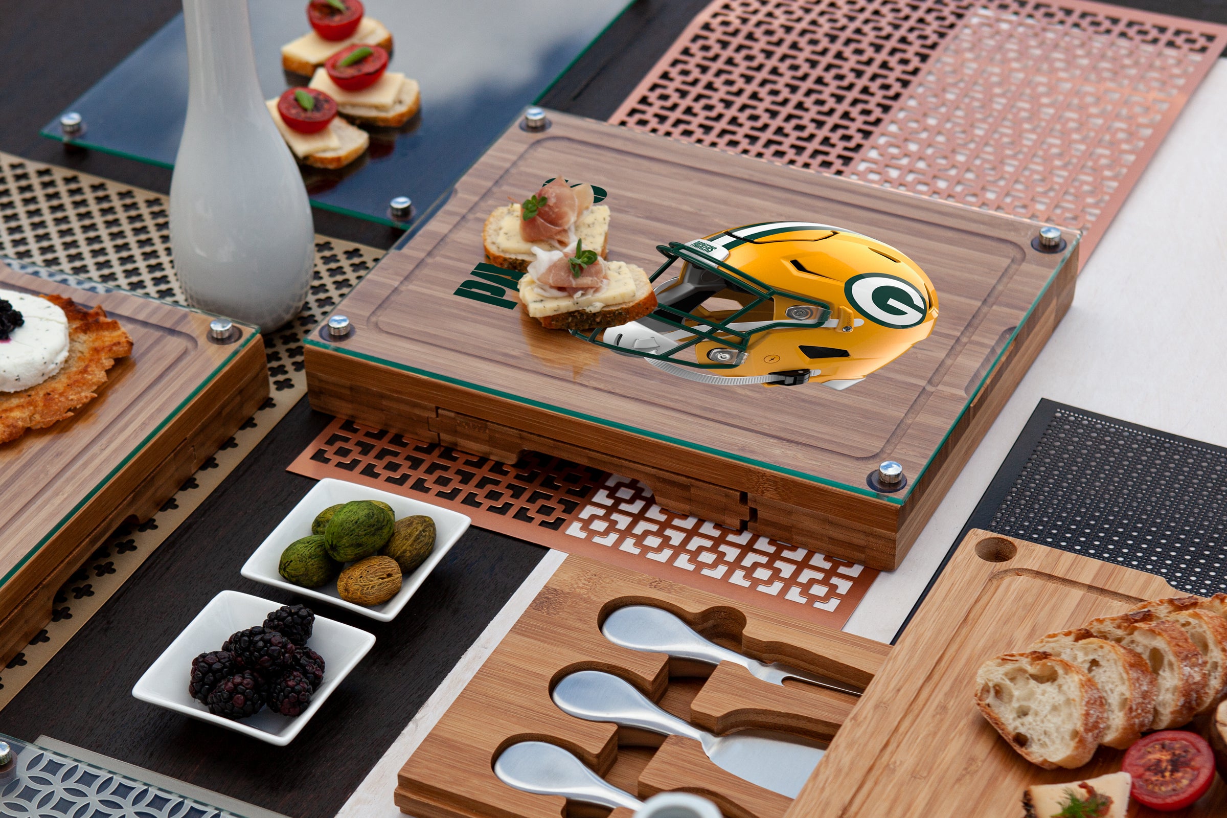 Green Bay Packers - Concerto Glass Top Cheese Cutting Board & Tools Set-Picnic Time Family of Brands