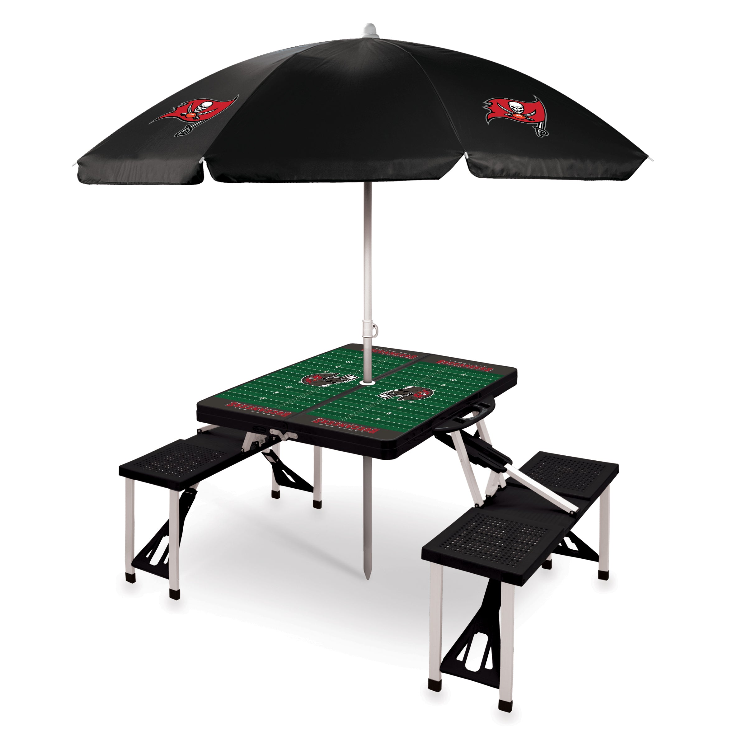 Tampa Bay Buccaneers - Picnic Table Portable Folding Table with Seats and Umbrella