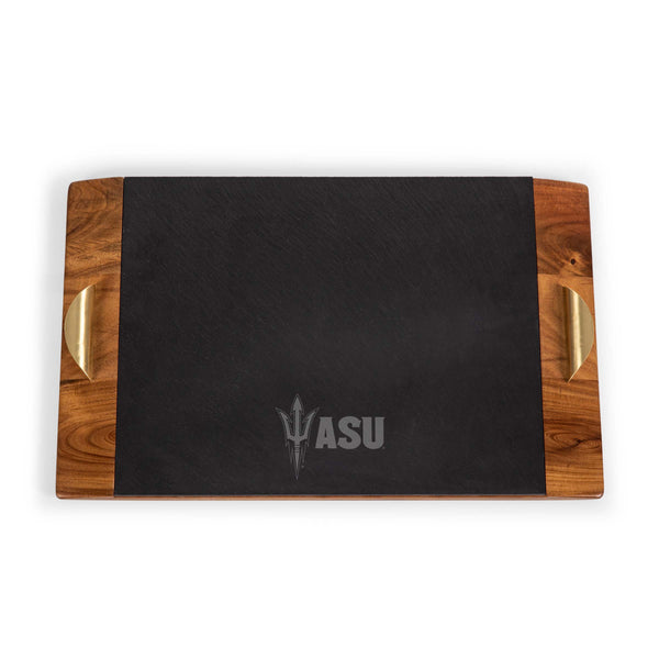 Acacia Wood & Slate Black with Gold Accents
