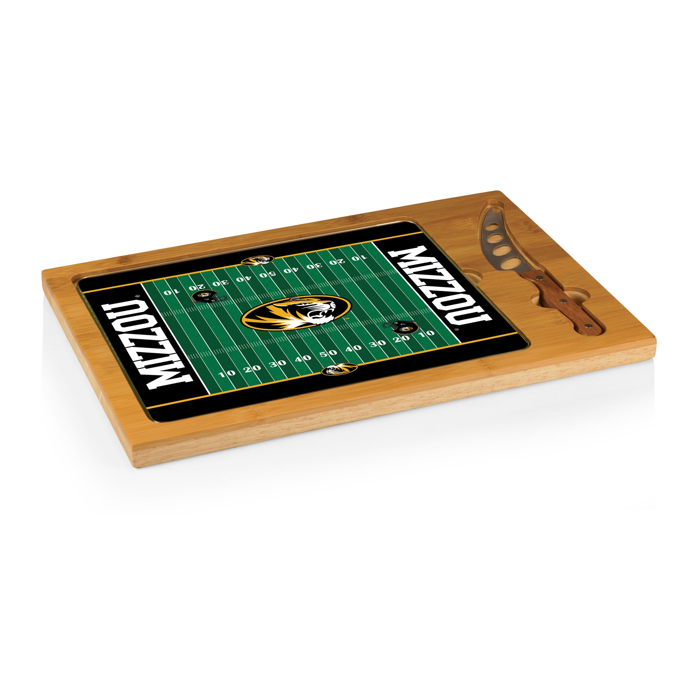 Mizzou Tigers Football Field - Icon Glass Top Cutting Board & Knife Set