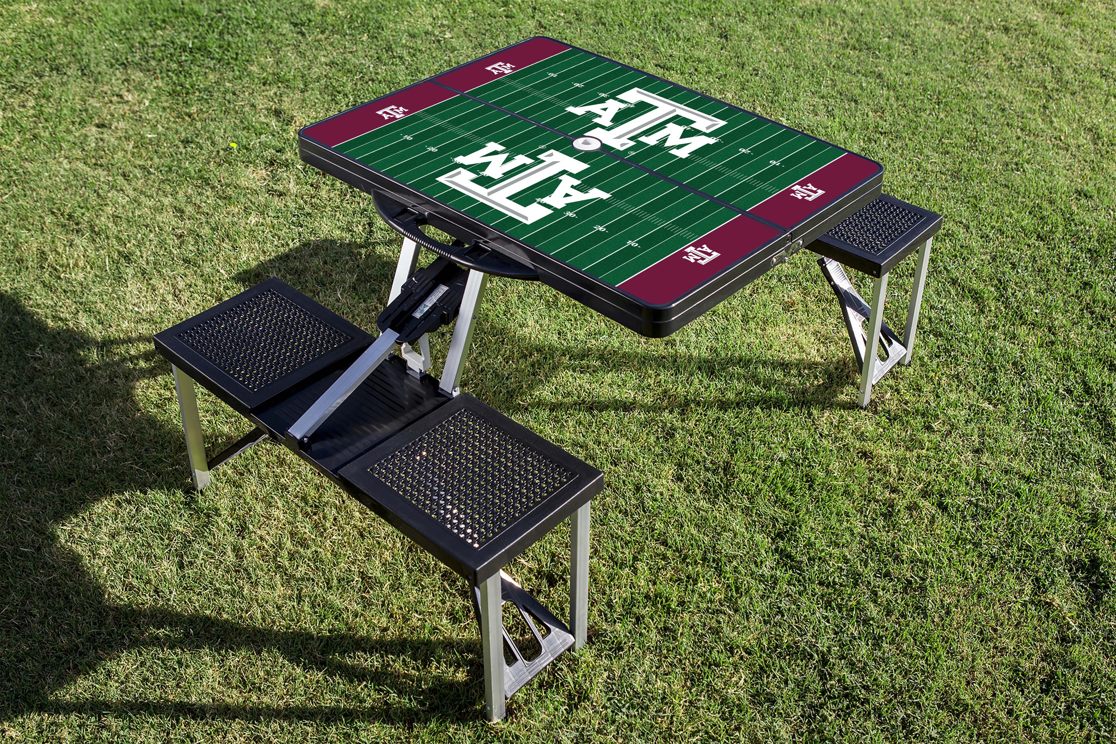 Texas A&M Aggies Football Field - Picnic Table Portable Folding Table with Seats
