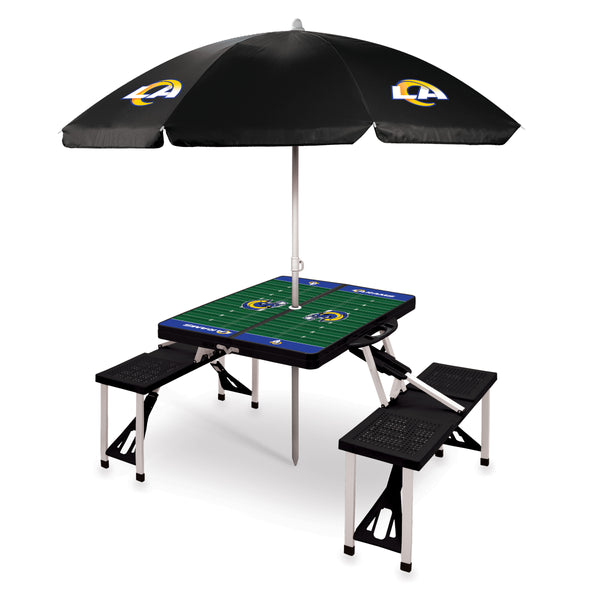 Los Angeles Rams - Picnic Table Portable Folding Table with Seats and Umbrella